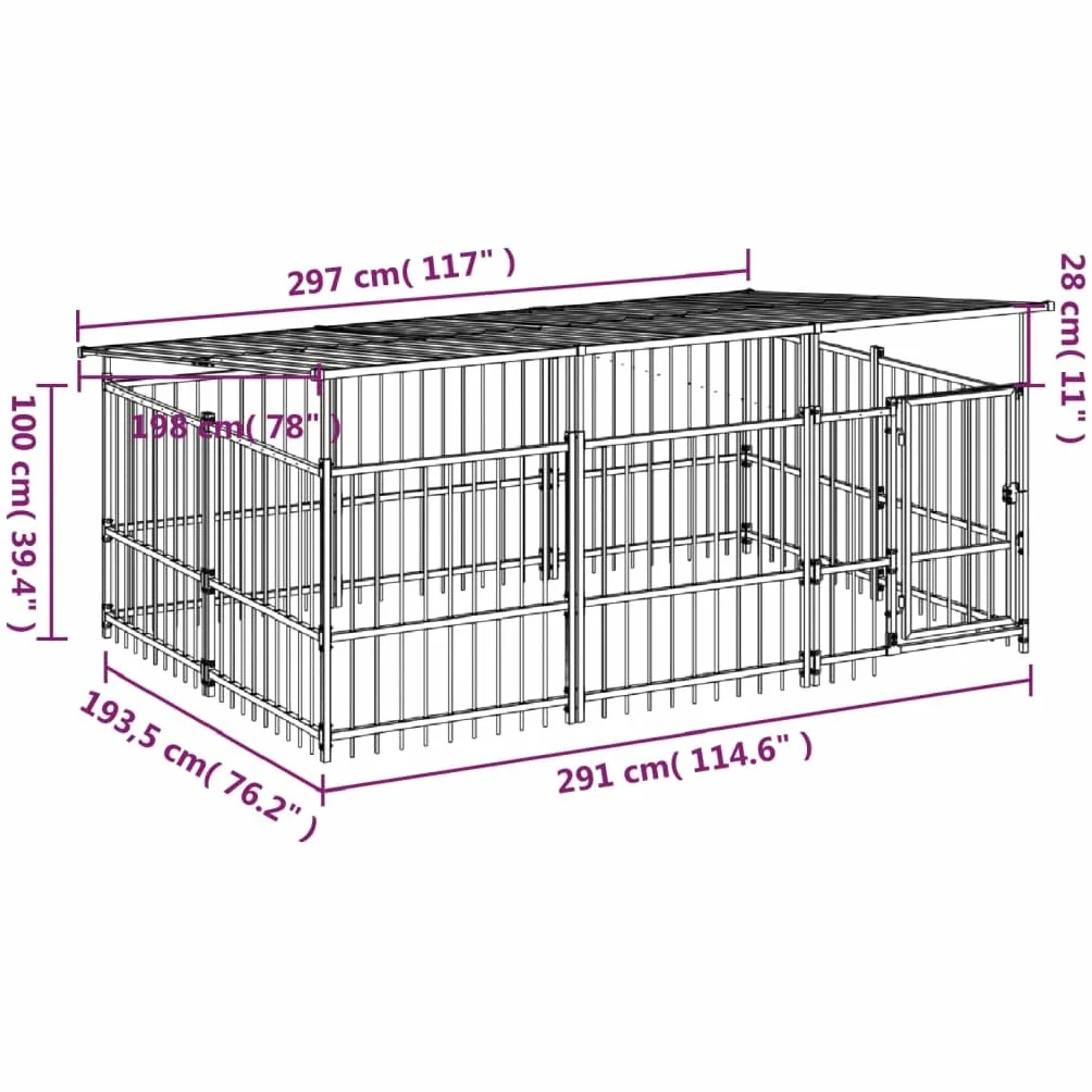 Chenil d'Extérieur avec Toit pour Chiens Acier 5,63 m² Cage Enclos vidaXL