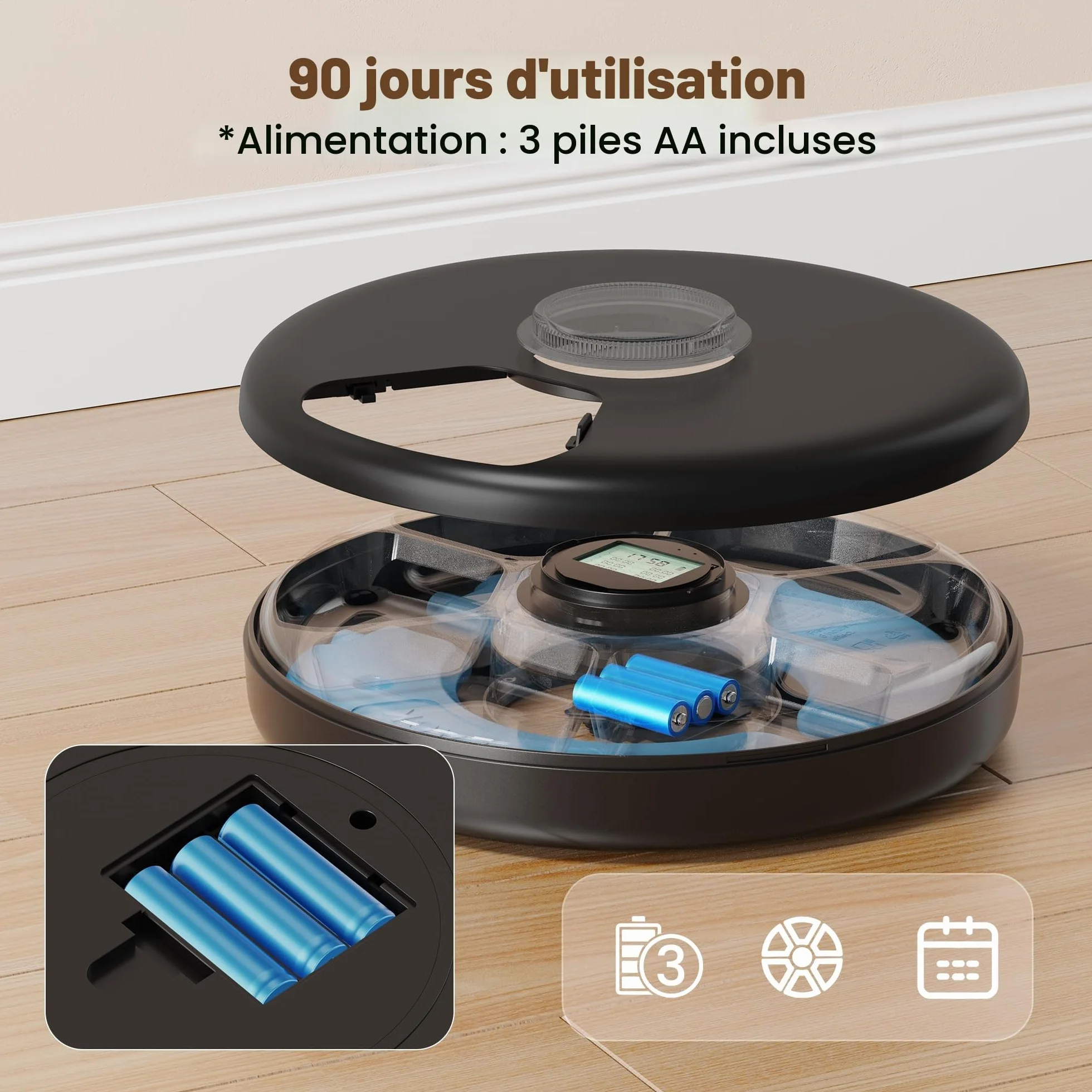 Distributeur Croquettes Chat Automatique Humide - Gamelle Chien sans Fil Programmable - 3 Piles AA - Réfrigération