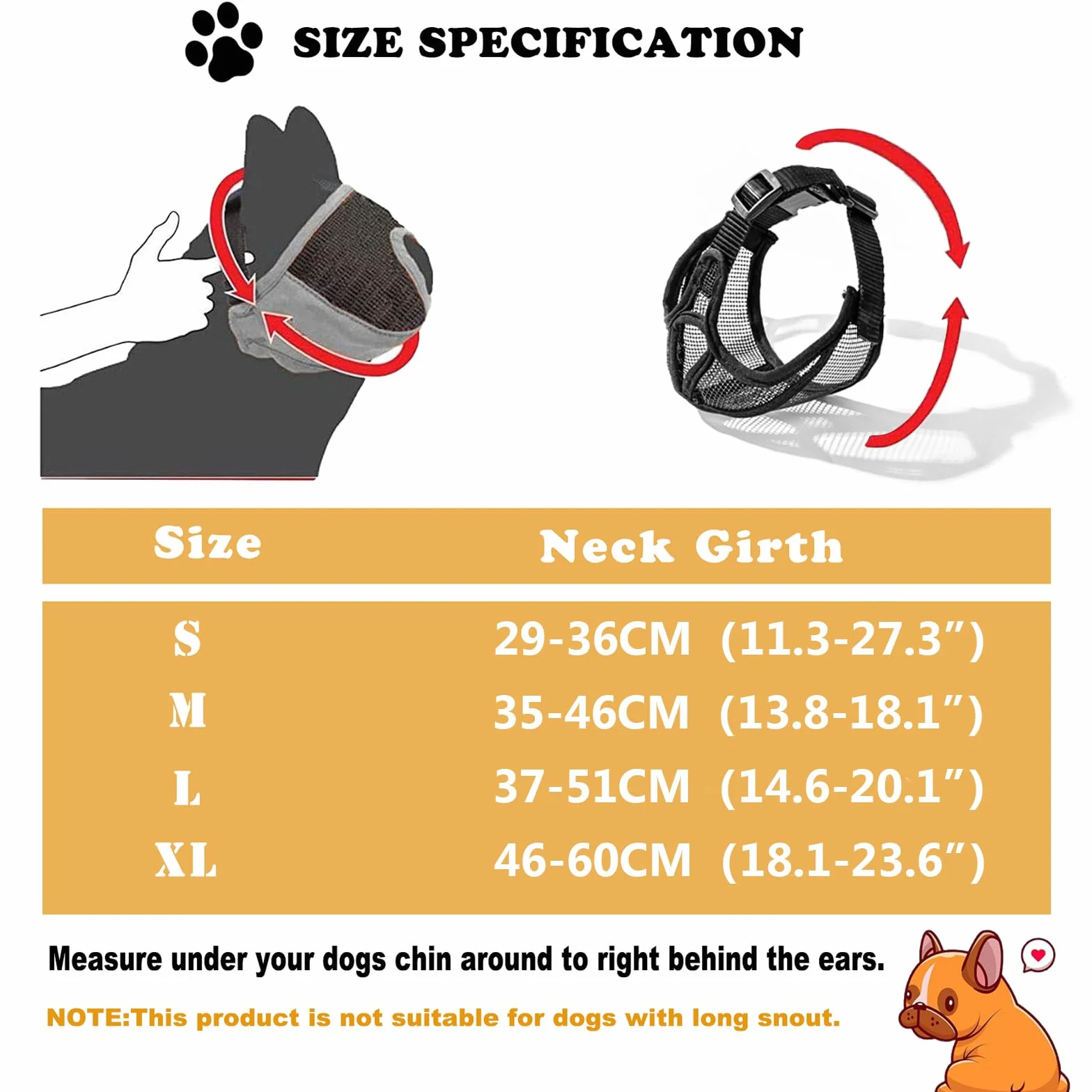 Muselière pour Chien Bouledogue français, muselière pour Chien à museau Court, Maille Respirante Ajustable, Anti Morsure, Mastication, aboiement(M,Noir)