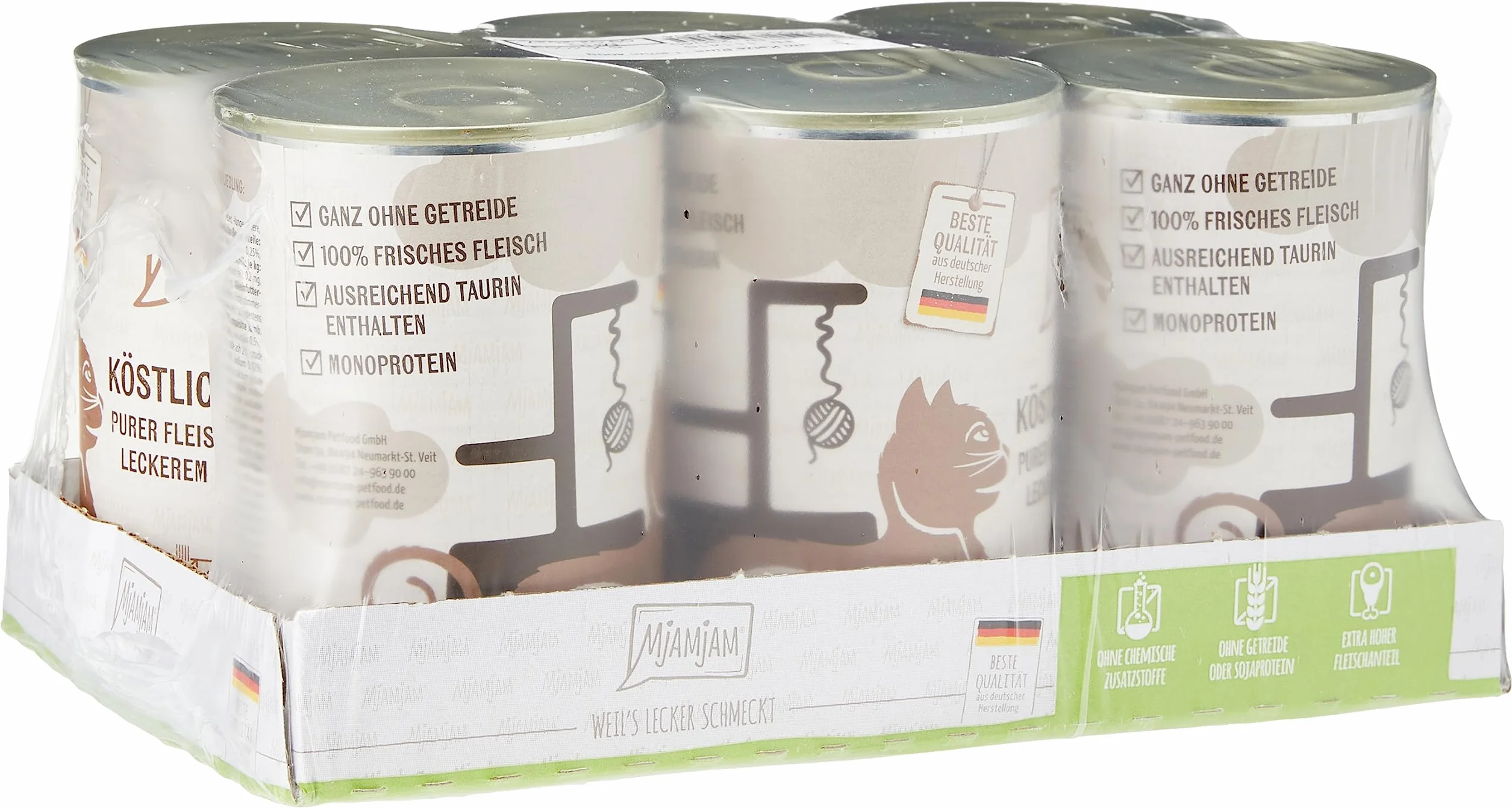 MjAMjAM - nourriture humide premium pour chats - pur plaisir de la viande - délicieux agneau pur, pack de 6 (6 x 400 g), sans céréales avec un supplément de viande