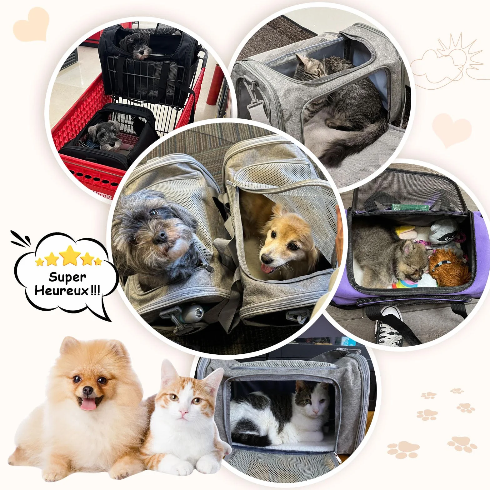 Sac de Transport Chat Chien avec Matelas Souple, Respirant et Pliable, 50x34x34cm Noir