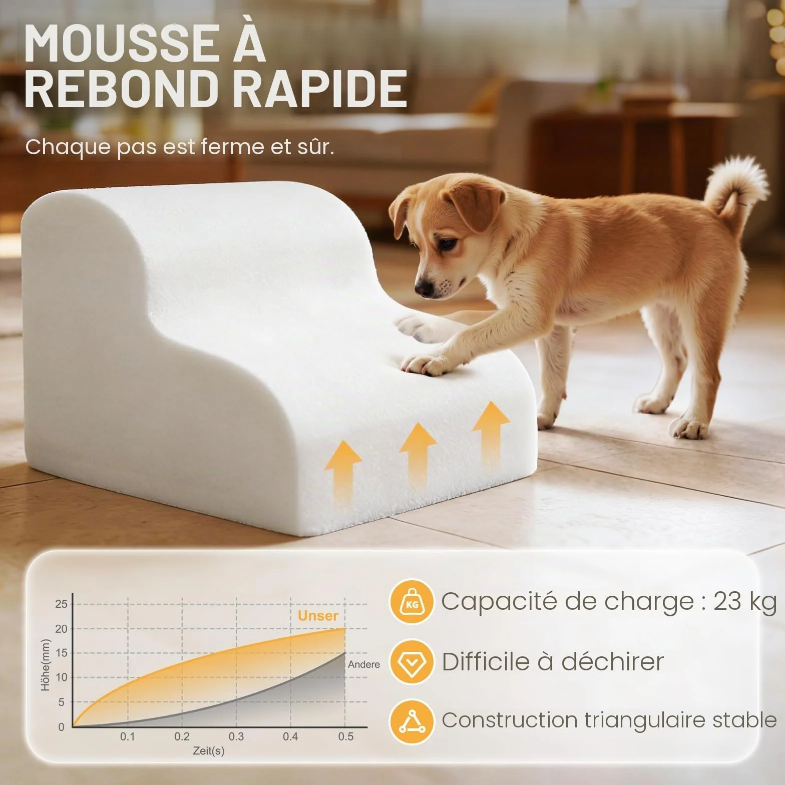 Escalier pour Chiens et Chats 2 Marches, Rampe pour Animaux en Mousse Haute Densité avec Couvercle Amovible