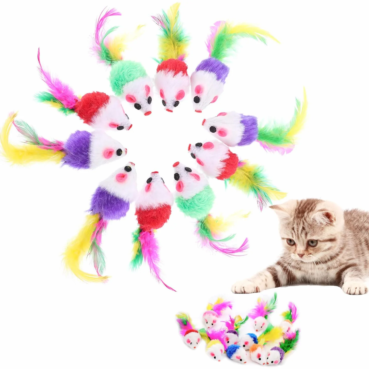 Chat Souris Jouet Chat Interieur avec Hochet Sons 10 Pièces