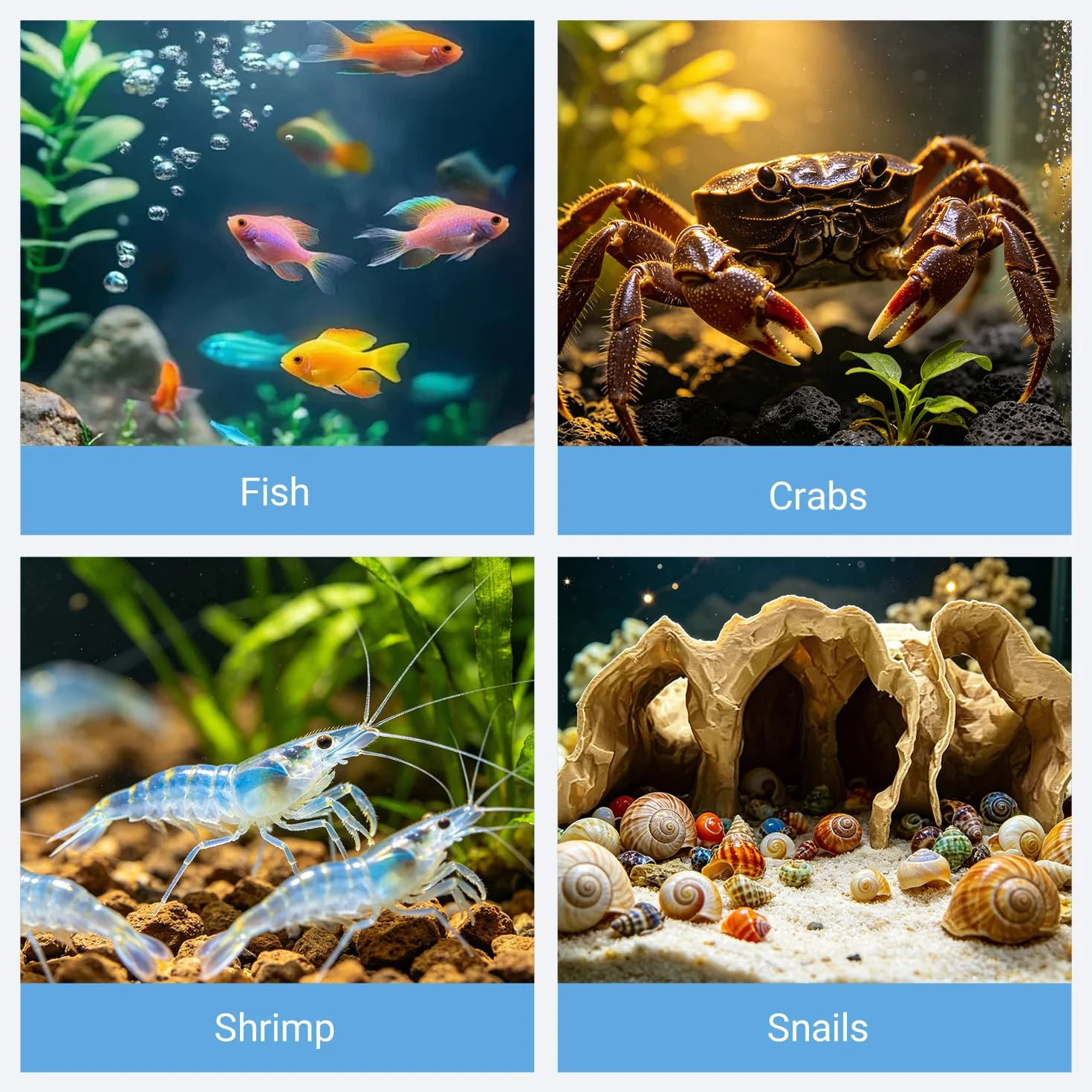 Cachette Aquarium Effet Bois Tunnel Souterrain 3D pour Wels & Crevettes, Grotte Multi-Chambres Décoration Naturelle Eau Douce (S)