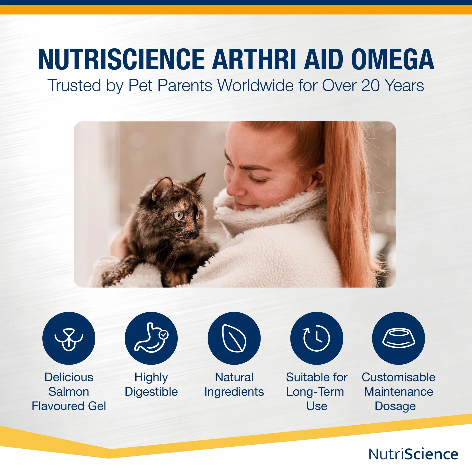 NutriScience ArthriAid Omega Cat Gel Saveur saumon complément articulations chats 50 ml glucosamine chondroïtine MSM oméga 3