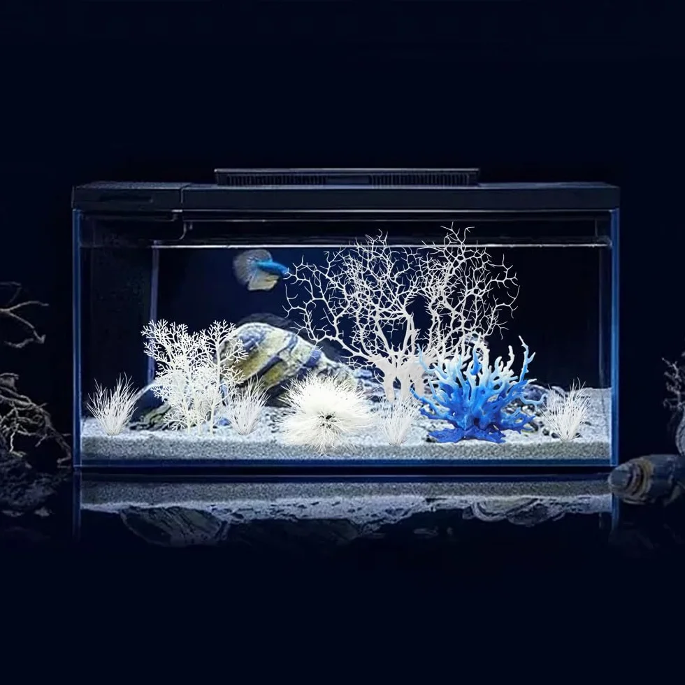 Coraux artificiels blancs pour aquarium - Lot de 8