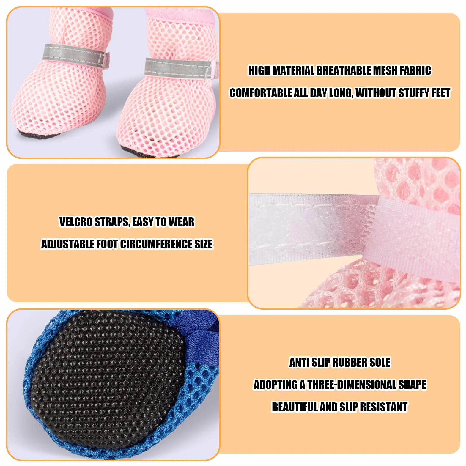 Lot de 4 chaussures d'été en maille pour chien - Respirantes - Protection des pattes - Antidérapantes - Rose - Taille S