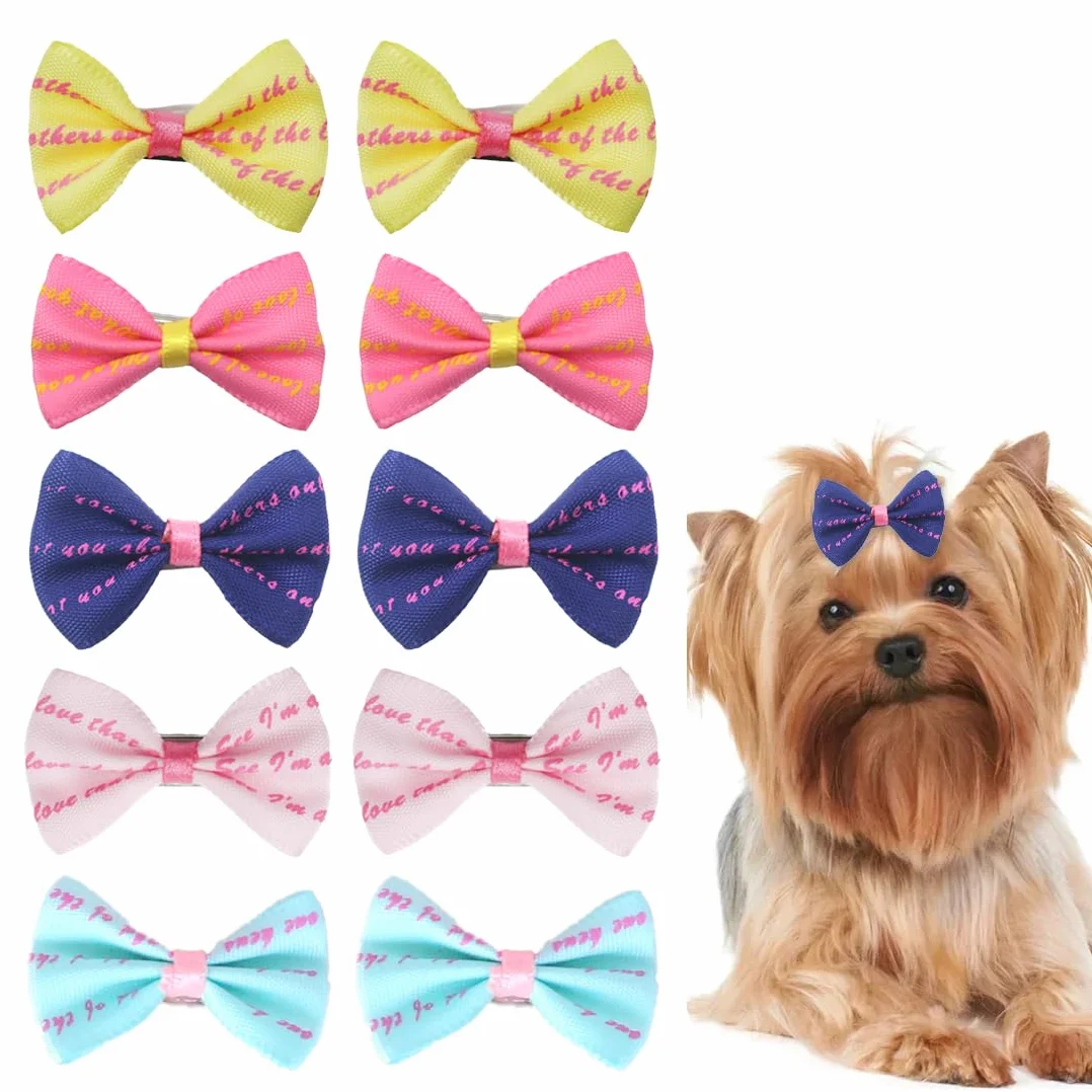 Set de 10 Noeuds à Cheveux pour Chien avec Clips, Barrettes et Accessoires de Toilettage