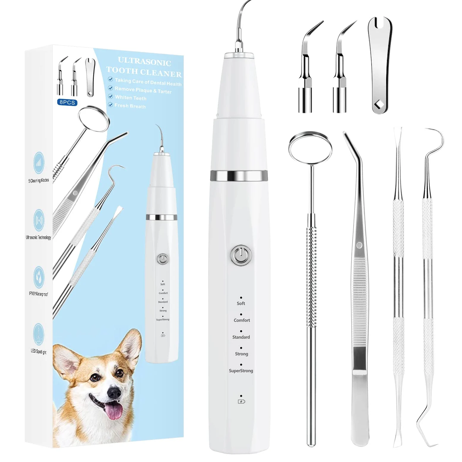 Lot de 8 brosses à dents à ultrasons pour chiens et chats - Pour nettoyer les dents des chiens et chats (Blanc)