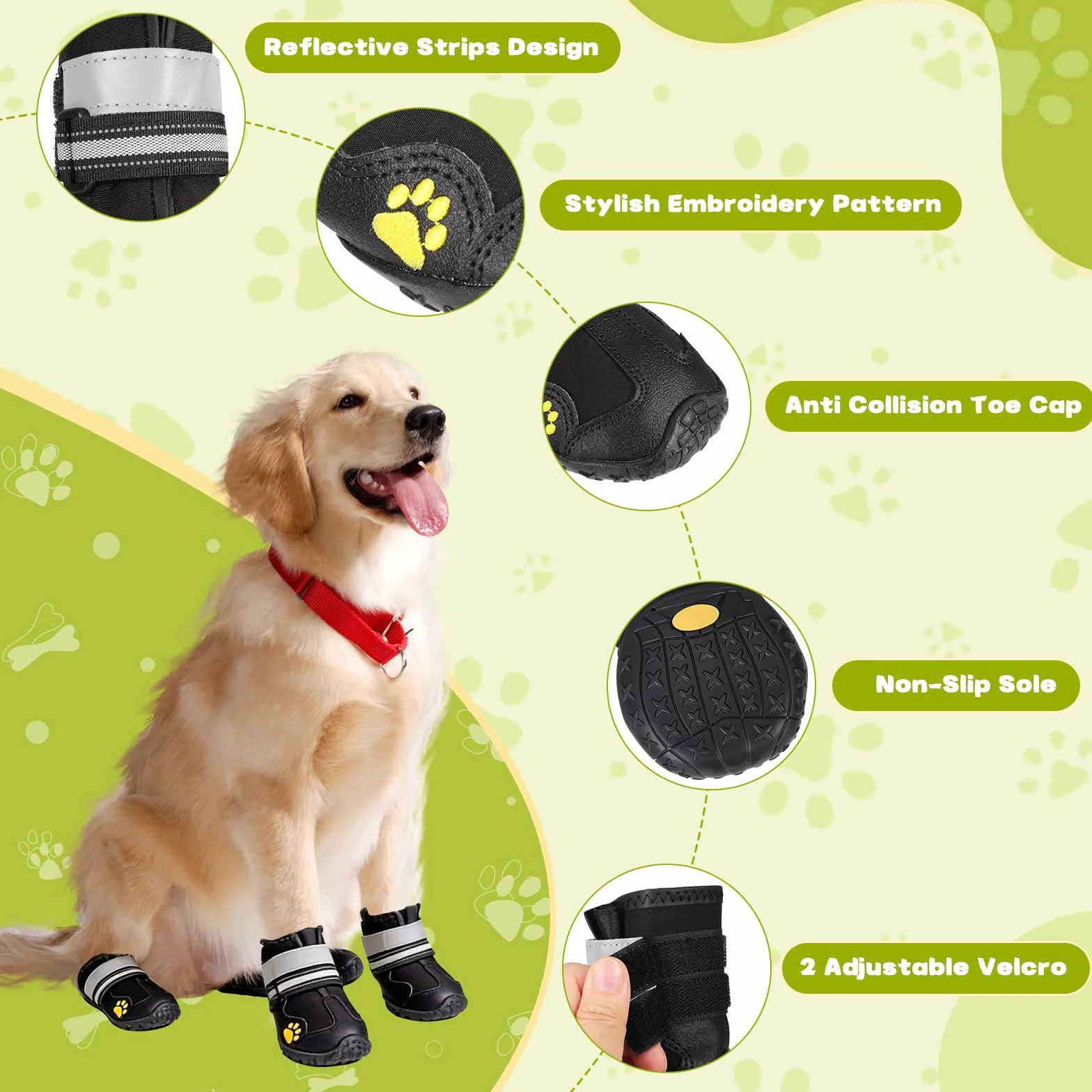 Chaussures de Chien Imperméables avec Sangles Réfléchissantes et Semelle Antidérapante pour Moyen Grand Chien (5#)