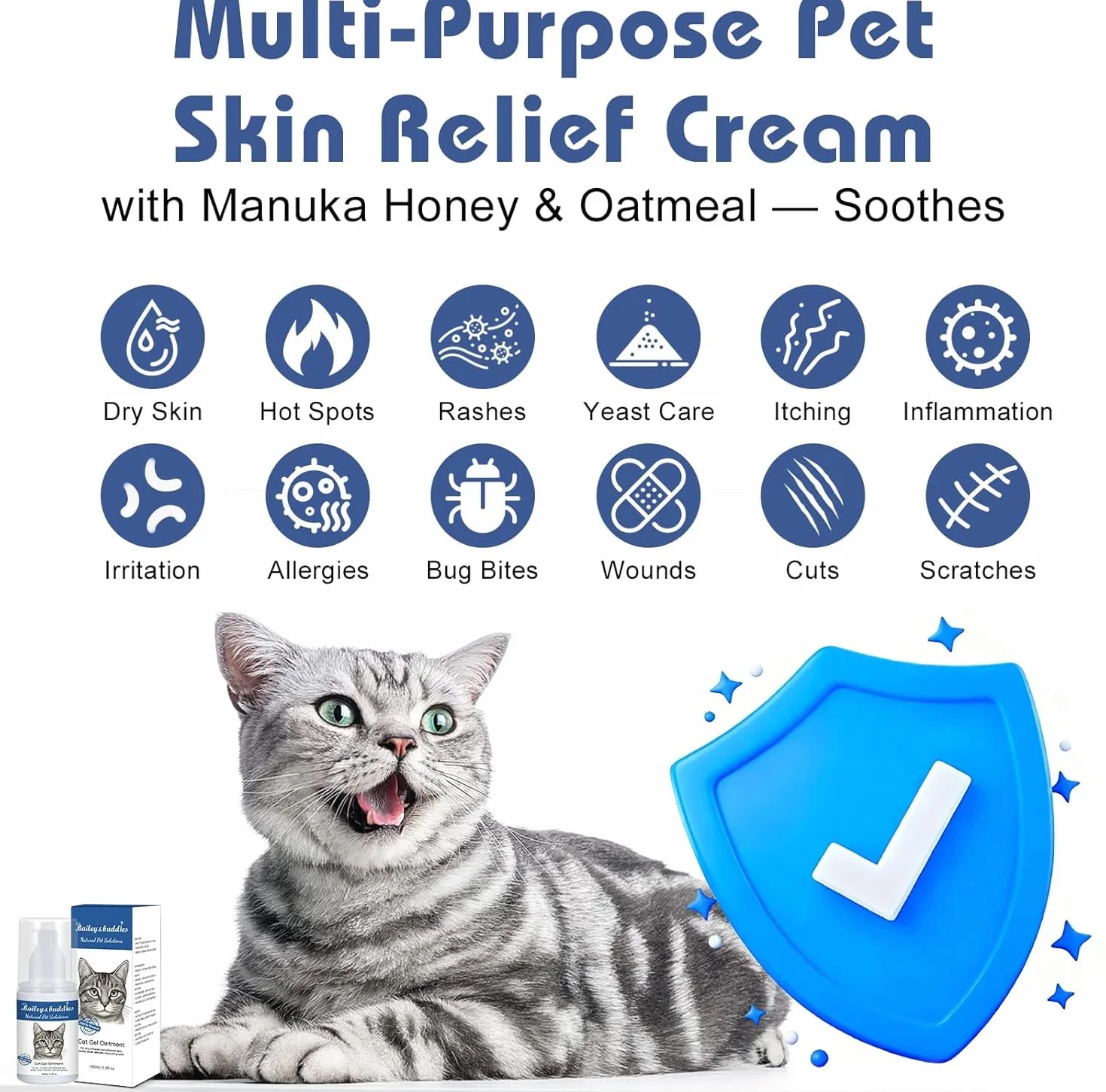 Bailey & buddies Pommade Naturelle pour la Peau de Chat, soulage Peau sèche, démangeaisons, Points Chauds, eczéma et Allergies