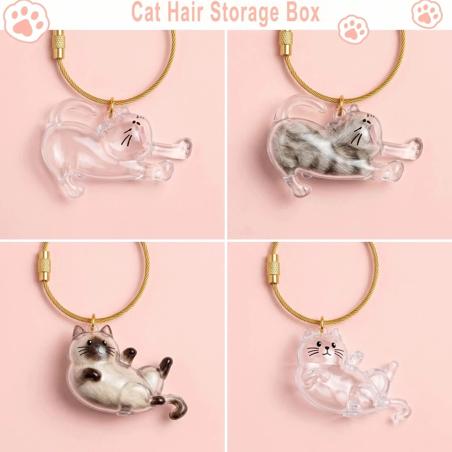Boîte à Souvenirs pour Poils d'animaux de Compagnie, Porte Clef Chat, Porte Clé Chat, Porte-Clés Souvenir de Poils d'animaux de Compagnie pour Amoureux des Animaux Souvenir Chien Chat Décédé