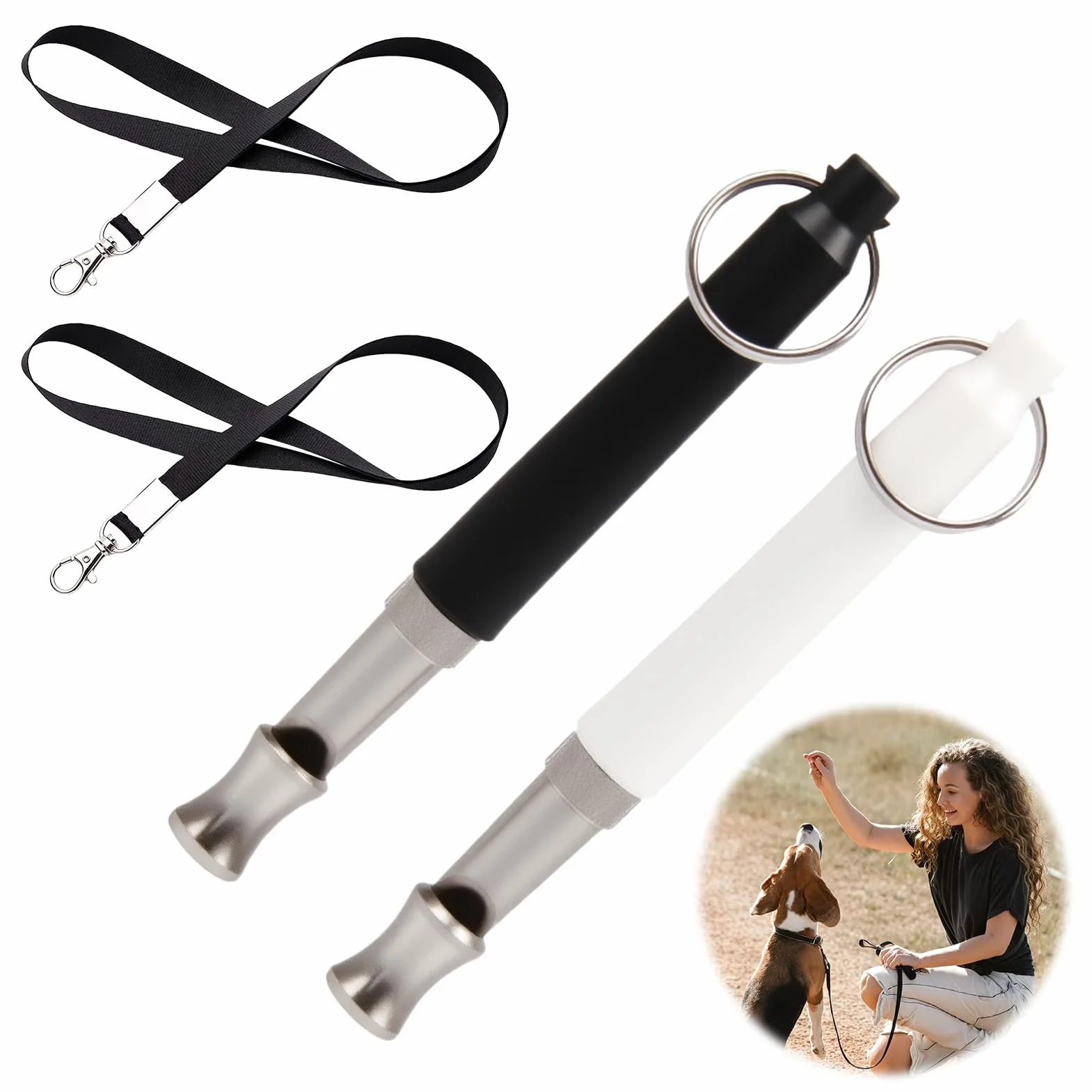Sifflet Ultrason Chien Anti Aboiement, Sifflet de Dressage Professionnel, 2 Pièces Noir et Blanc