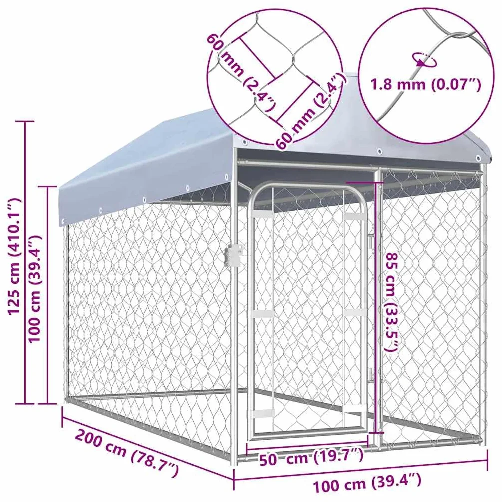 Chenil d extérieur avec toit pour chiens 200x100x125 cm