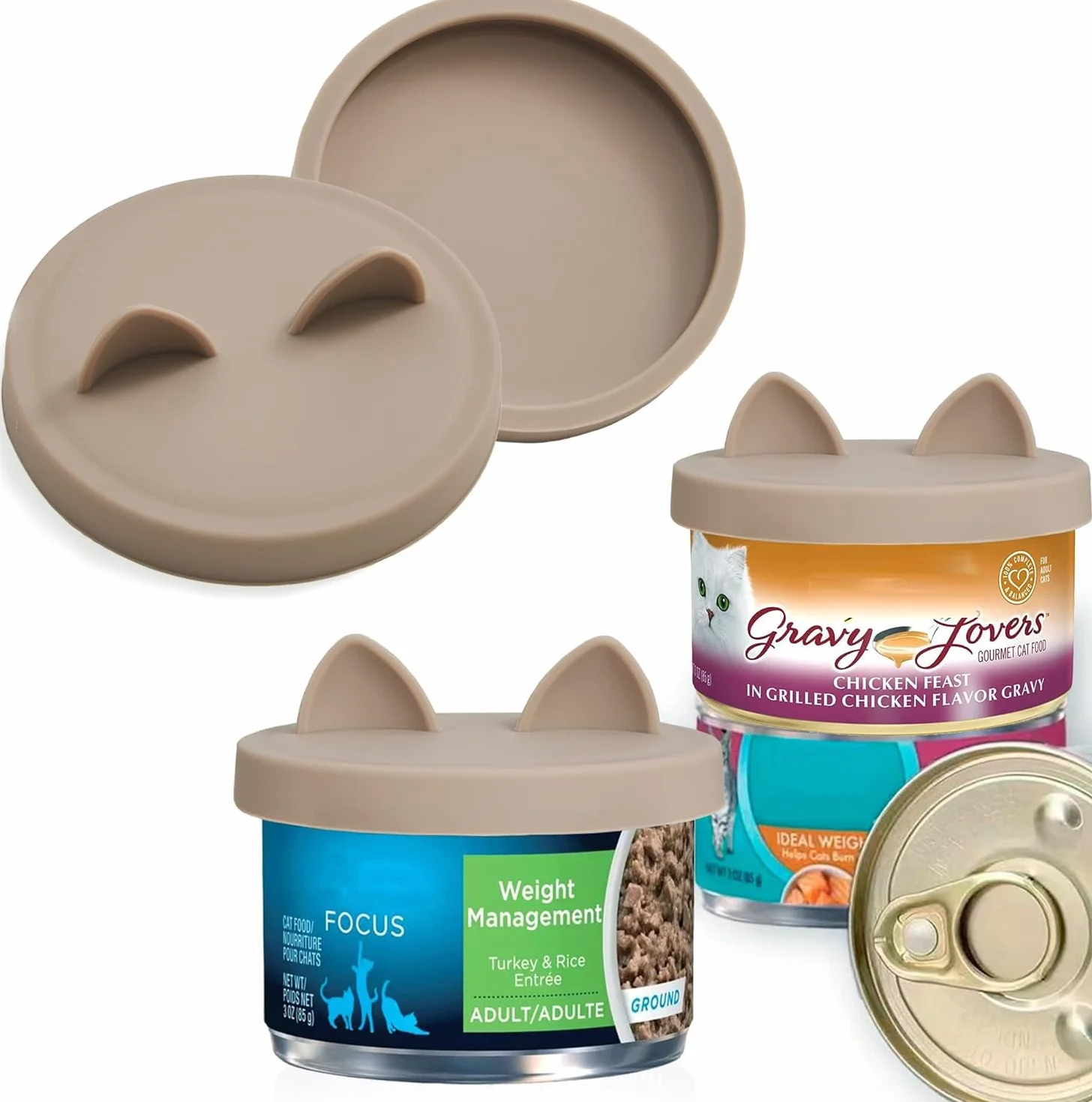 OHMO Couvercle Silicone Alimentaire, Couvercles Conserve en Silicone sans BPA, Petite Taille 70-85 g, Beige, Set de 2