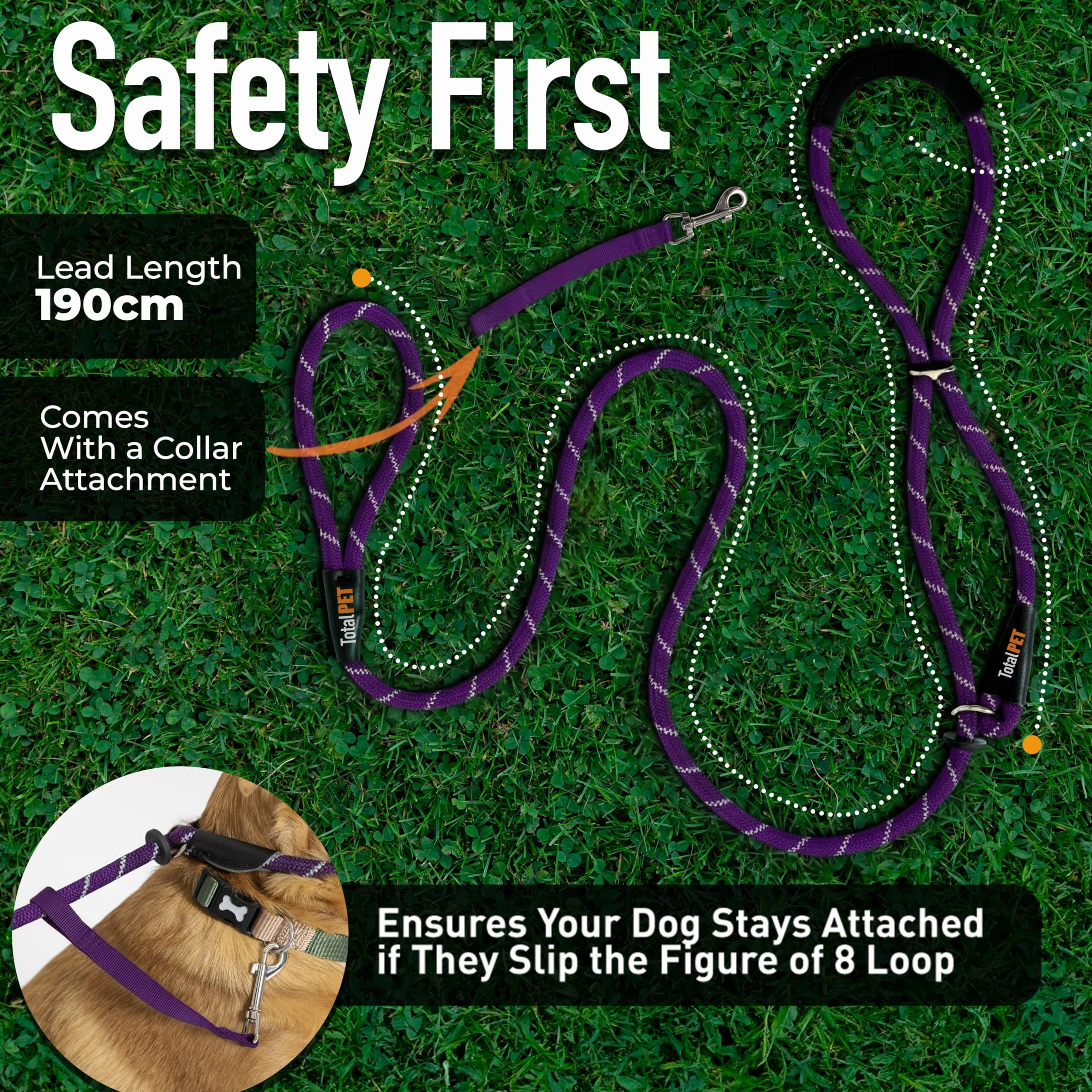 Laisse pour chien violette en figure de 8 Anti-tirage coulissante en corde avec support nasal rembourré Moyen/Grand