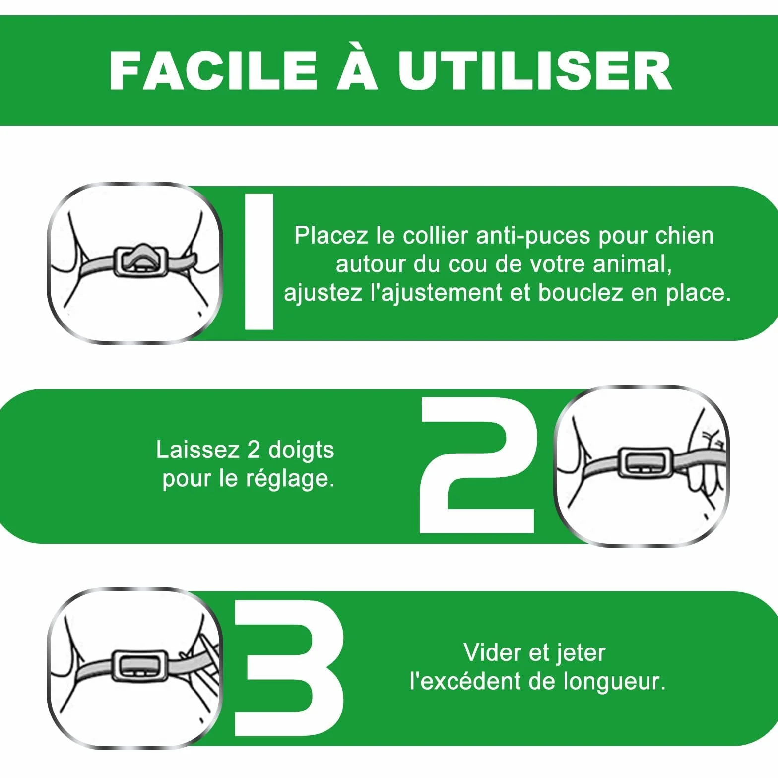 Collier Anti Puces pour Chien 65cm Réglable Étanche 12 Mois Protection