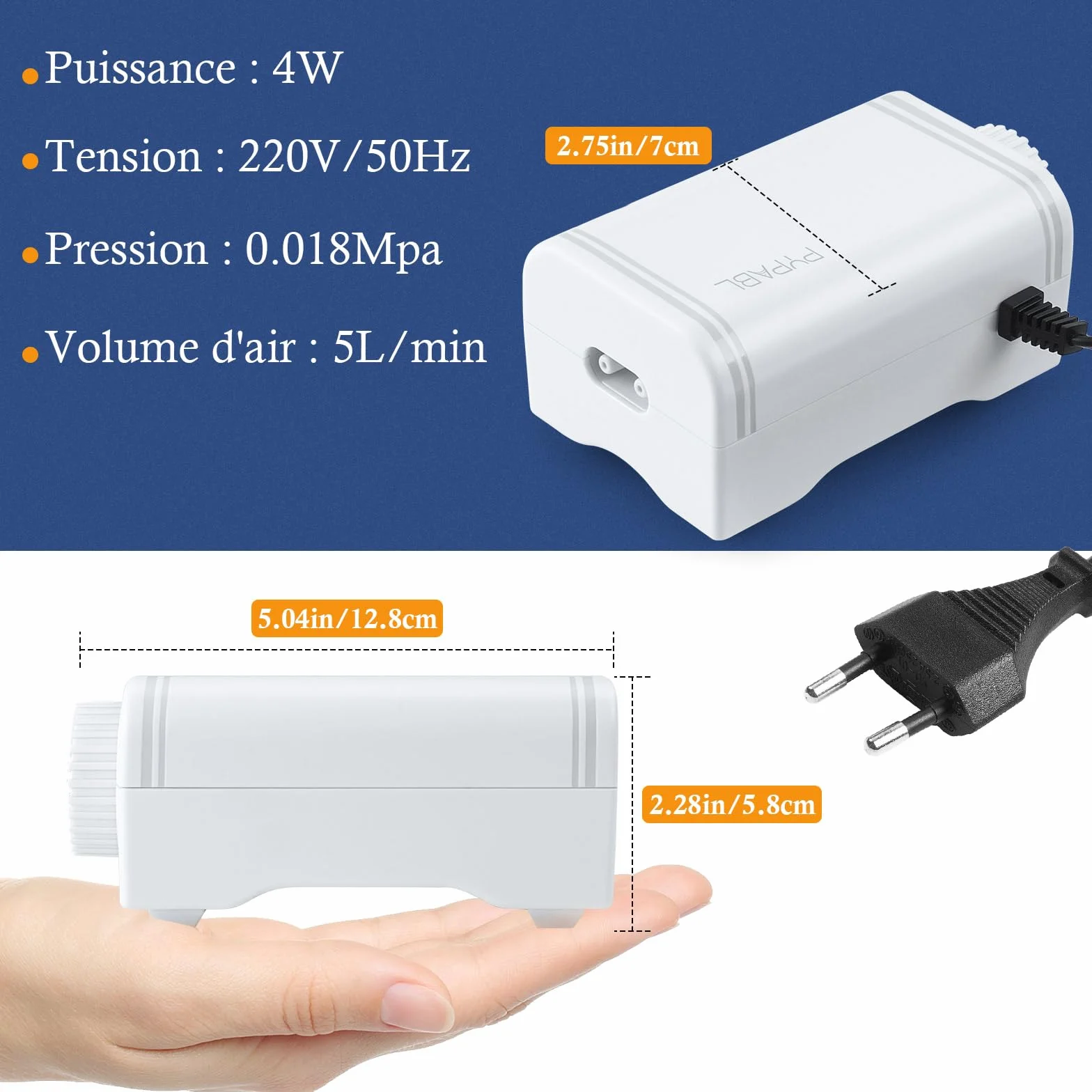 Pompe à Air pour Aquarium 4W Silencieux Aérateur Jusqu'à 400l avec Tube d'air et Pierres d'air