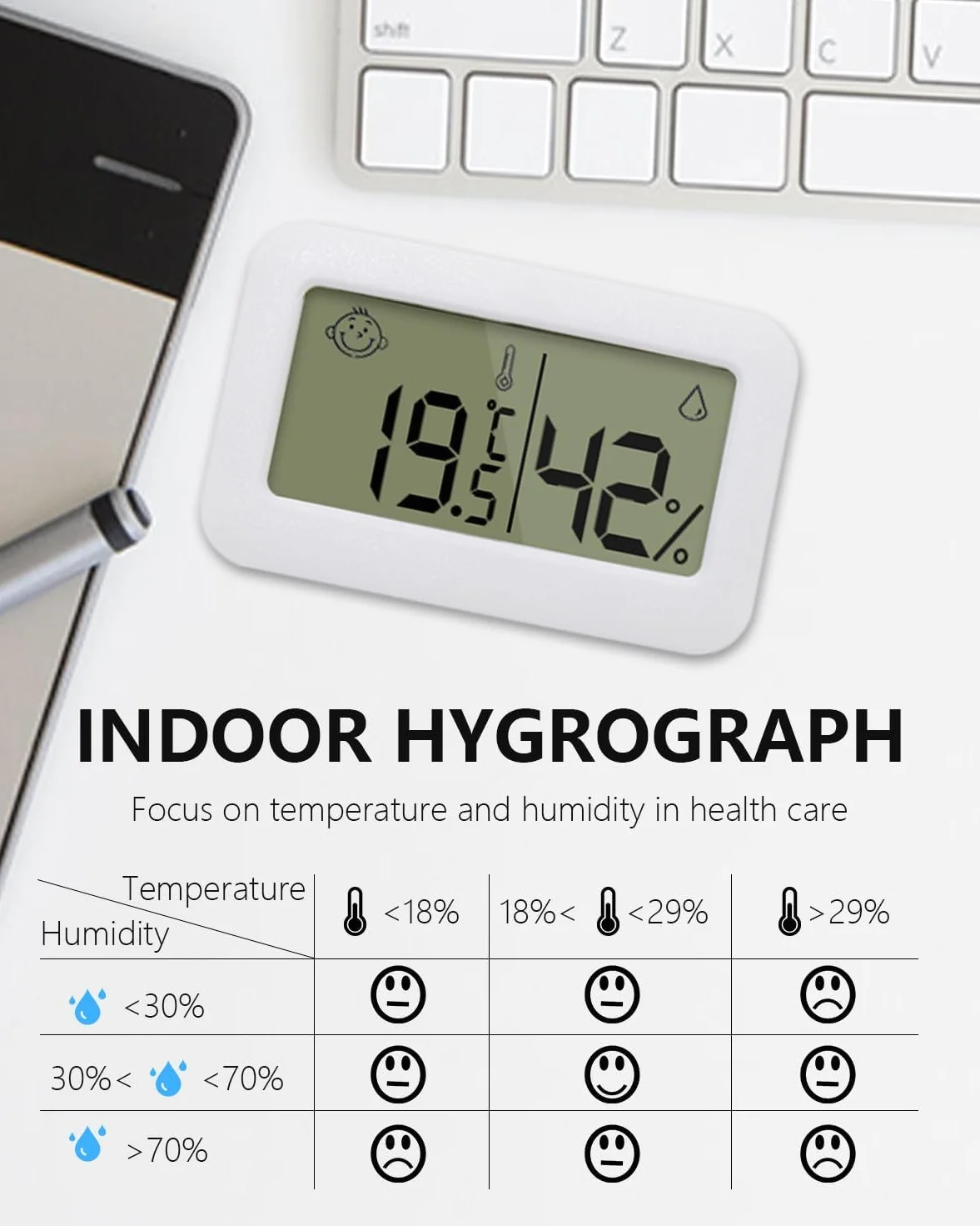 Lot de 2 Mini Hygromètres Thermomètres D'intérieur, Thermomètre Hygromètre Numérique Écran LCD Jauge D'humidité Haute Précision Hygromètre Numérique pour Cave à Serre Chambre Bébé Incubateur Reptiles