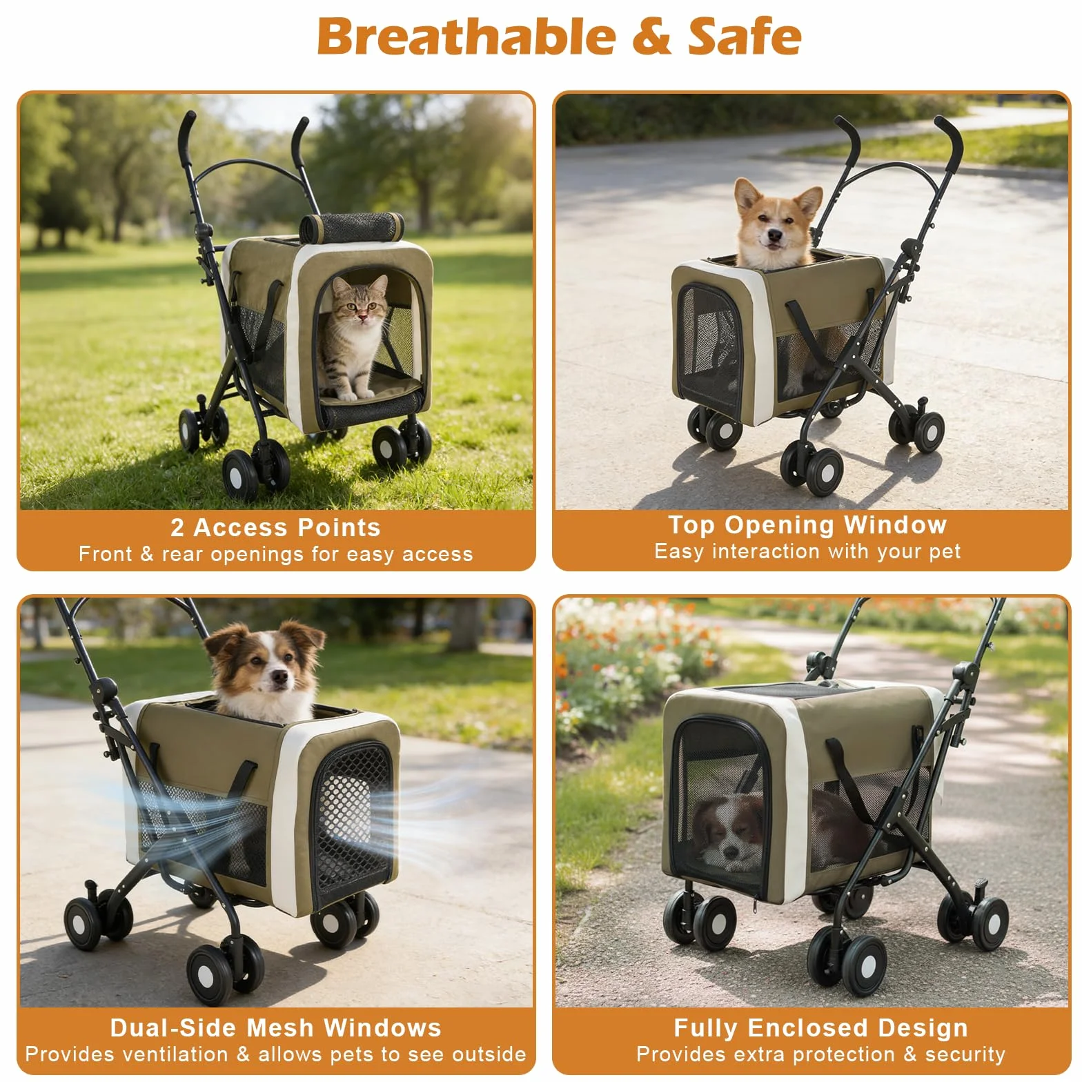 Poussette pour Chiens et Chats 30 kg 2 en 1 Pliable Transporteur