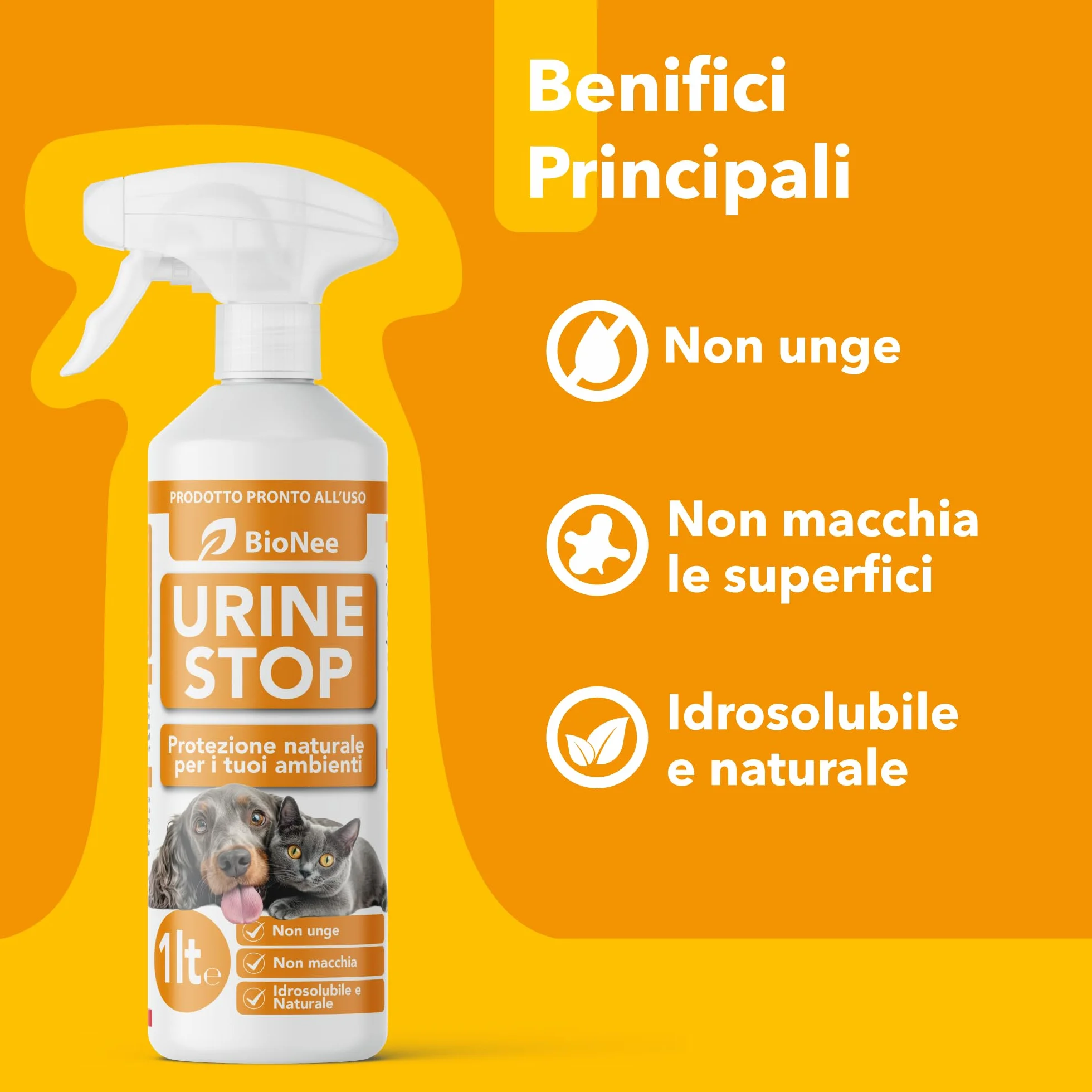 Bionee Urine Stop Spray Naturel pour Chiens et Chats 1L - Double action : Dishabituant aux Agrumes + Élimine les odeurs