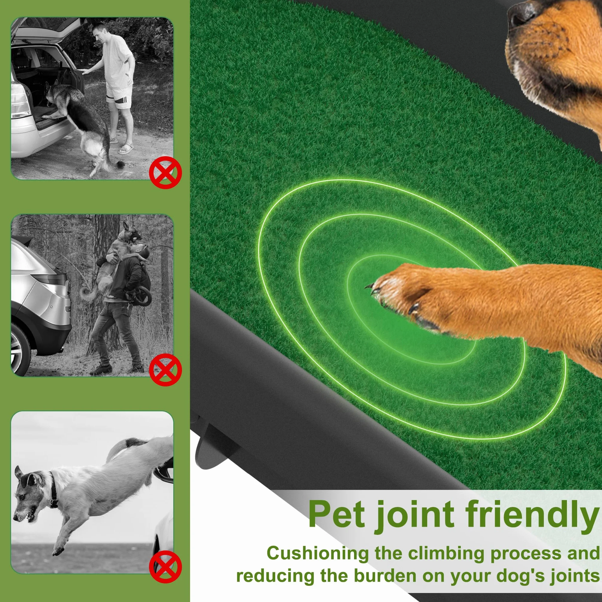 FIVMEN Rampe de voiture pliable pour chien - Antidérapant - Jusqu'à 90 kg - 156 x 40 cm - Pour SUV, grands petits animaux, avec pelouse