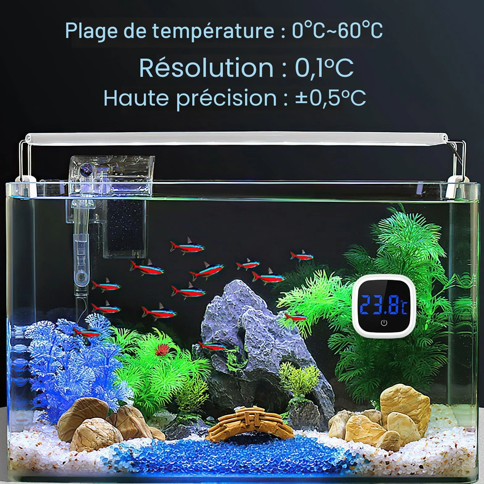 Brifit Thermomètre Aquarium Numérique avec Ecran Tactile LED, Sans Fil pour Eau Douce et Marine