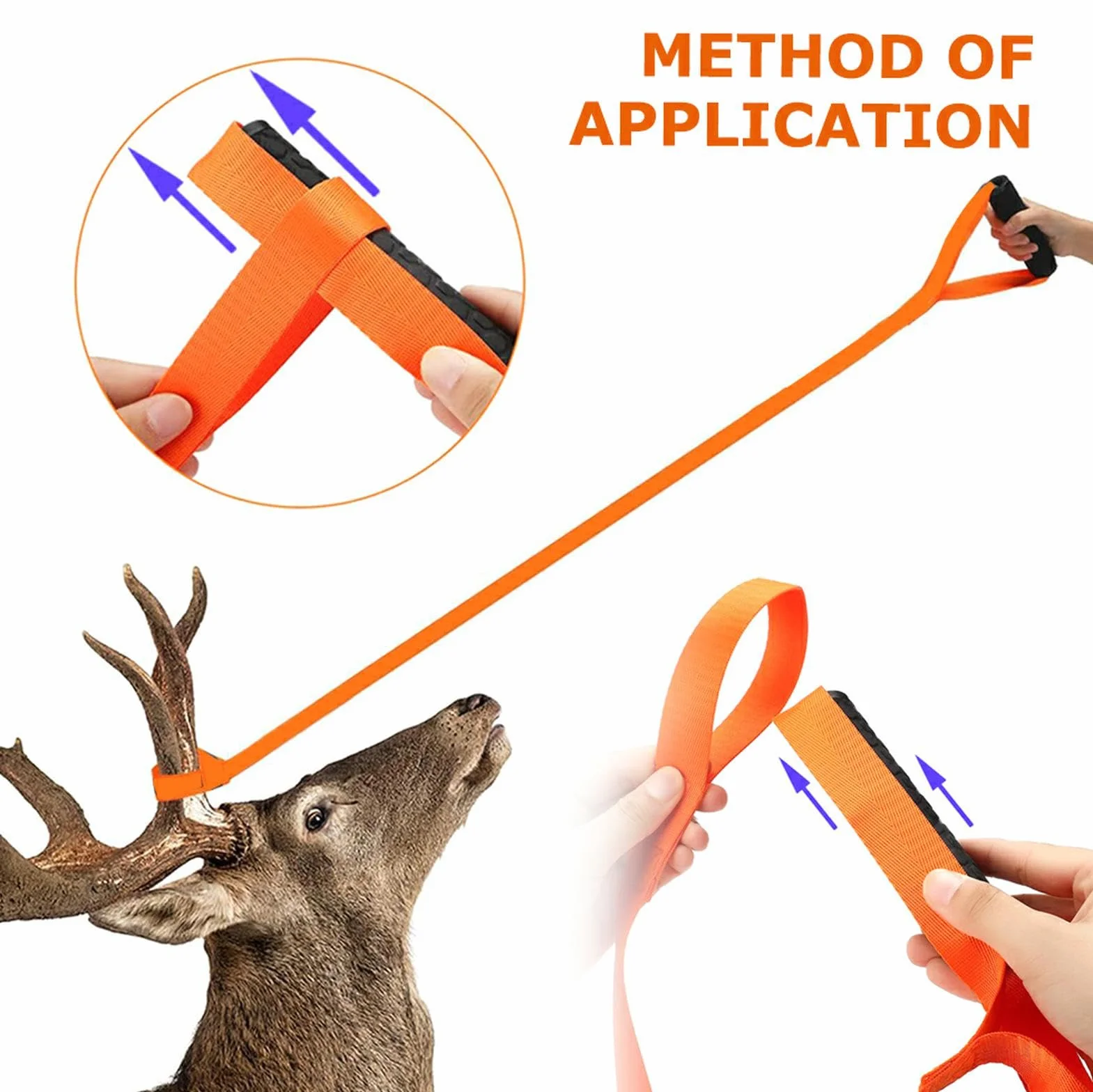 Sangle de Traînée de Cerf Orange 4 Pcs avec Poignée, Corde de Traction pour Cerf, Accessoires de Chasse