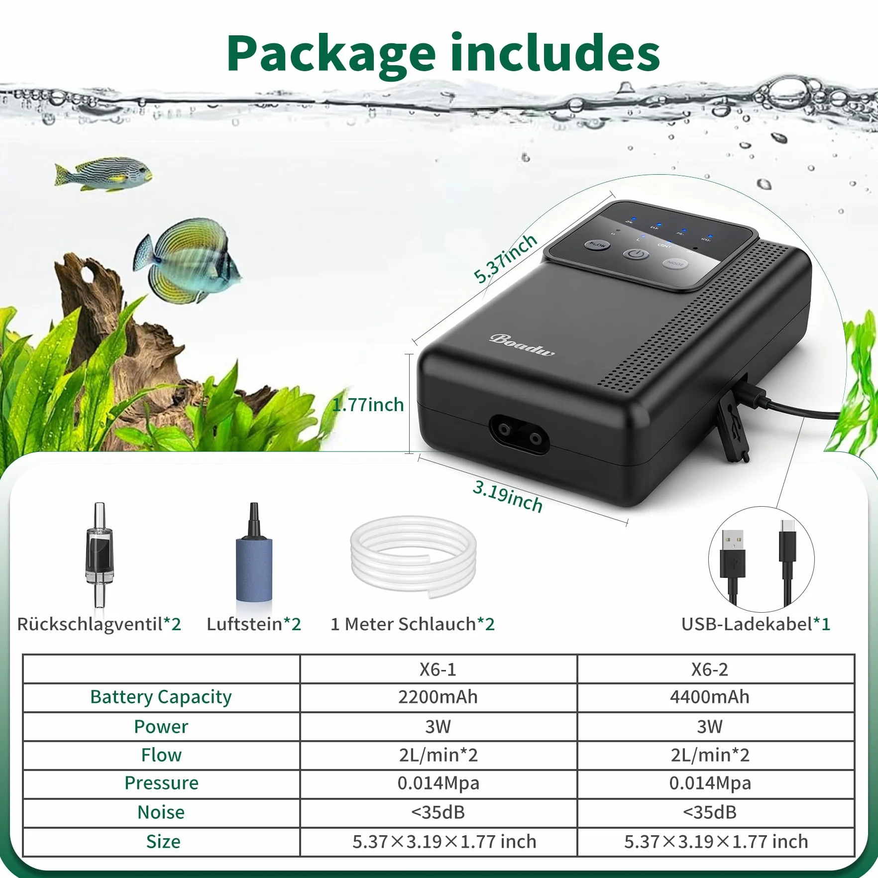 Pompe à air rechargeable pour aquarium 2200 mAh 4400 mAh batterie extérieur coupure courant