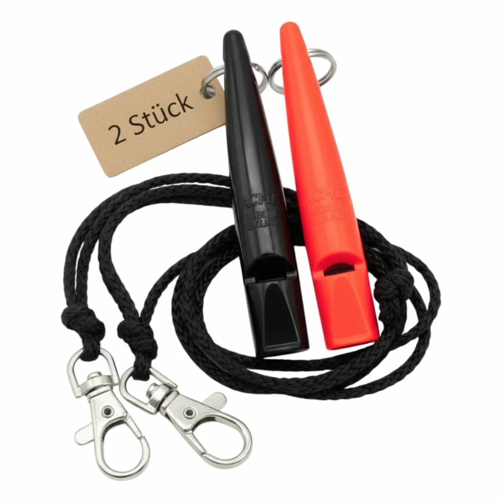 ACME Sifflet pour chien n° 211,5 avec bande - Lot de 2 - Fort et longue portée (noir + orange)