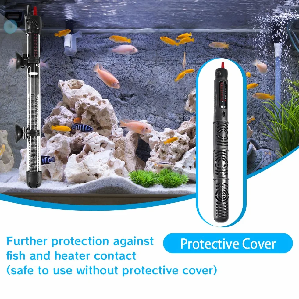 Chauffage d'aquarium 300W 300 L, Tige chauffante pour Aquarium à température réglable avec ventouses, Tige chauffante pour Aquarium avec 3 Autocollants thermomètre