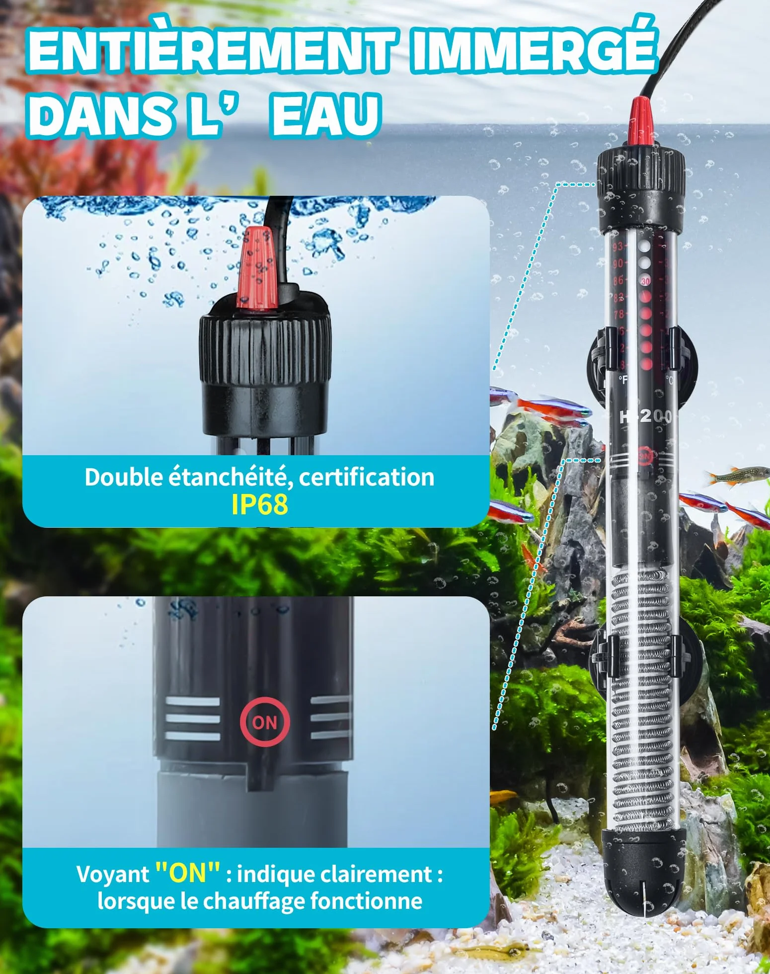Chauffage Aquarium 25W pour 10L 20L 30L Chauffage pour Aquarium avec réglage 20–34°C
