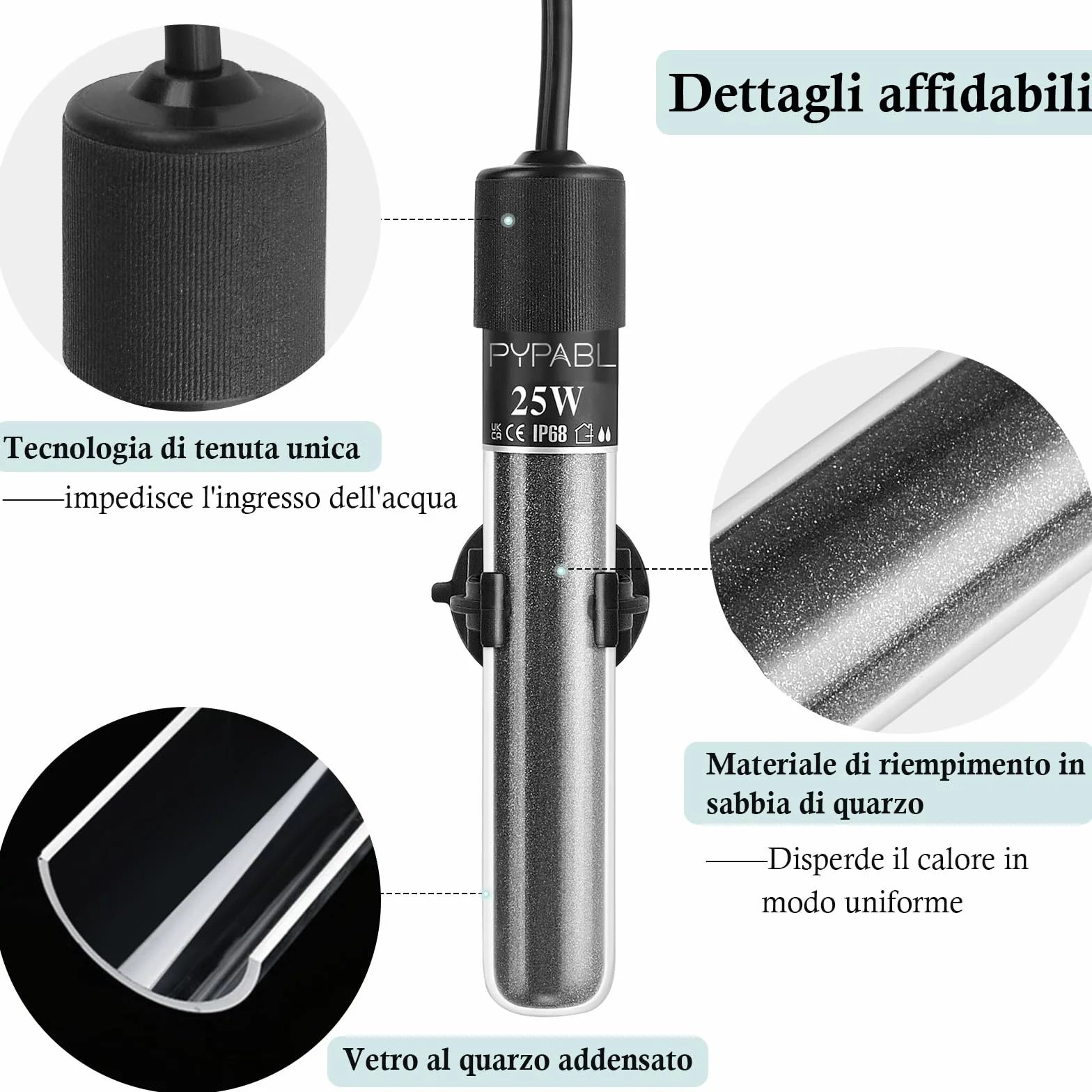 Mini Chauffage pour Aquarium, 25W 50W 100W Petit Chauffage Submersible pour Aquarium avec Contrôleur Externe pour Bassins à Poissons et Tortues de 3 à 100L (25W pour 3 à 20L)