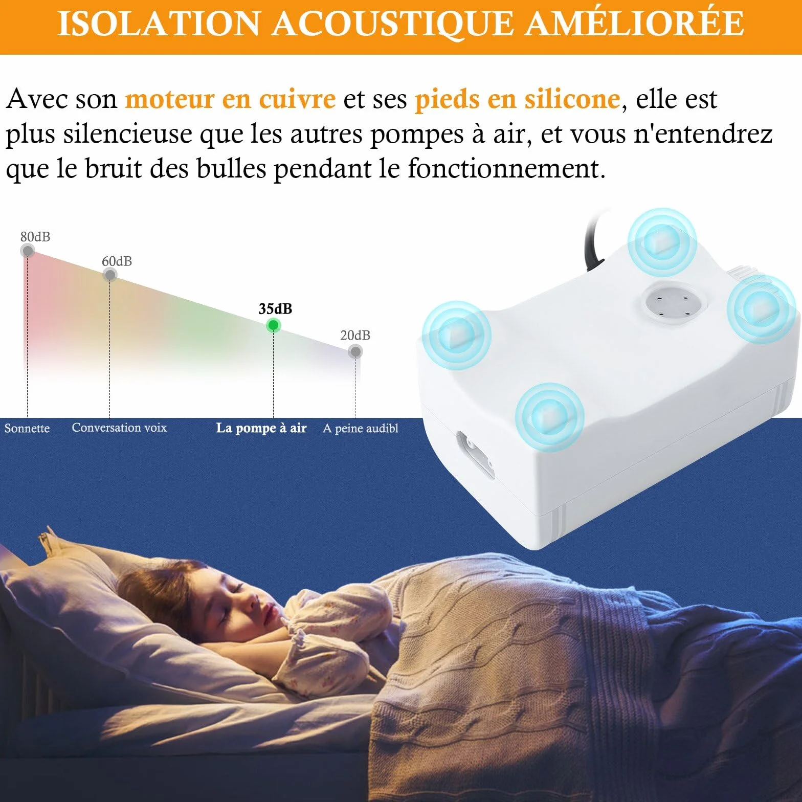 Pompe à Air pour Aquarium 4W Silencieux Aérateur Jusqu'à 400l avec Tube d'air et Pierres d'air