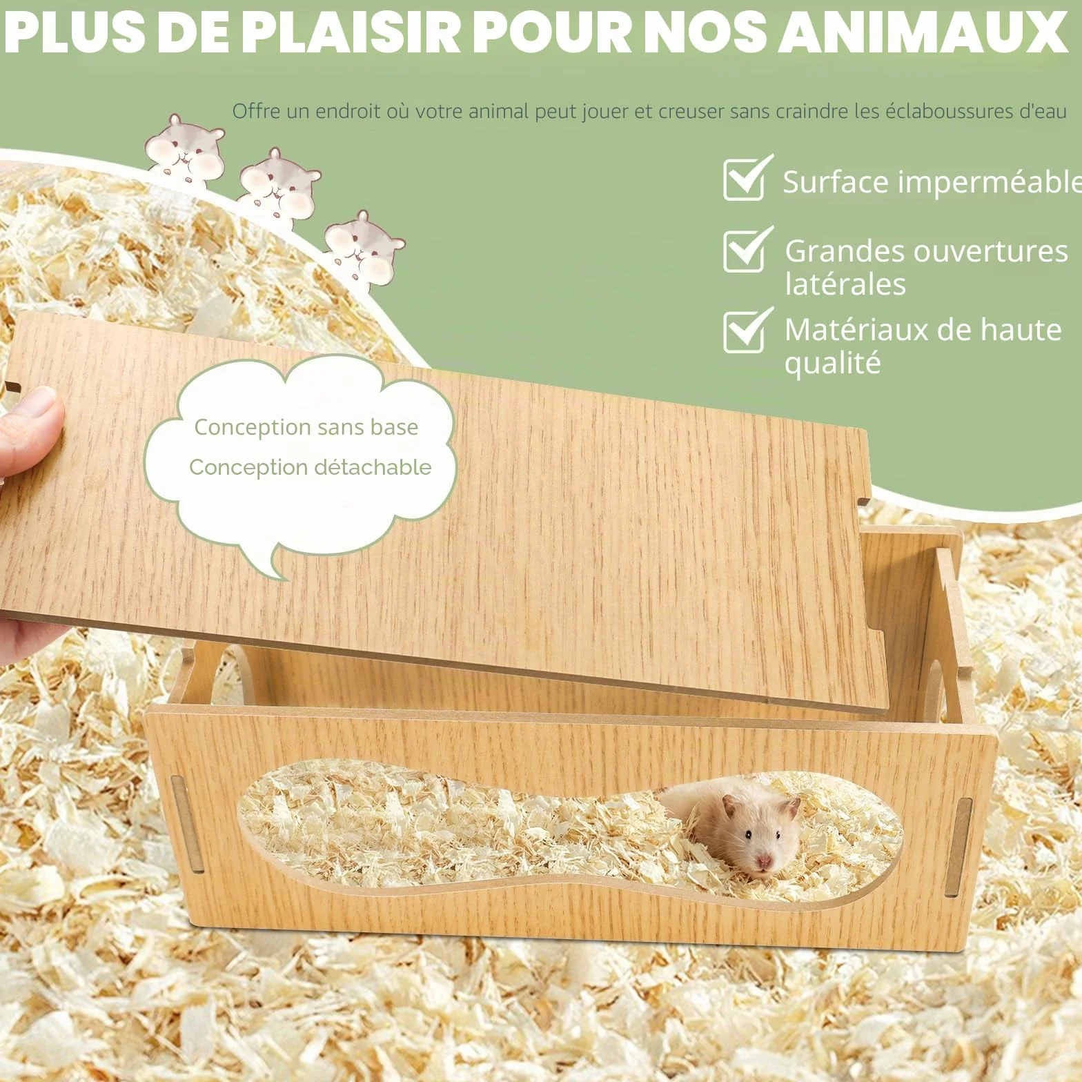Niche en bois pour hamster - Accessoire pour activités de vie, jouets et décoration - Taille S