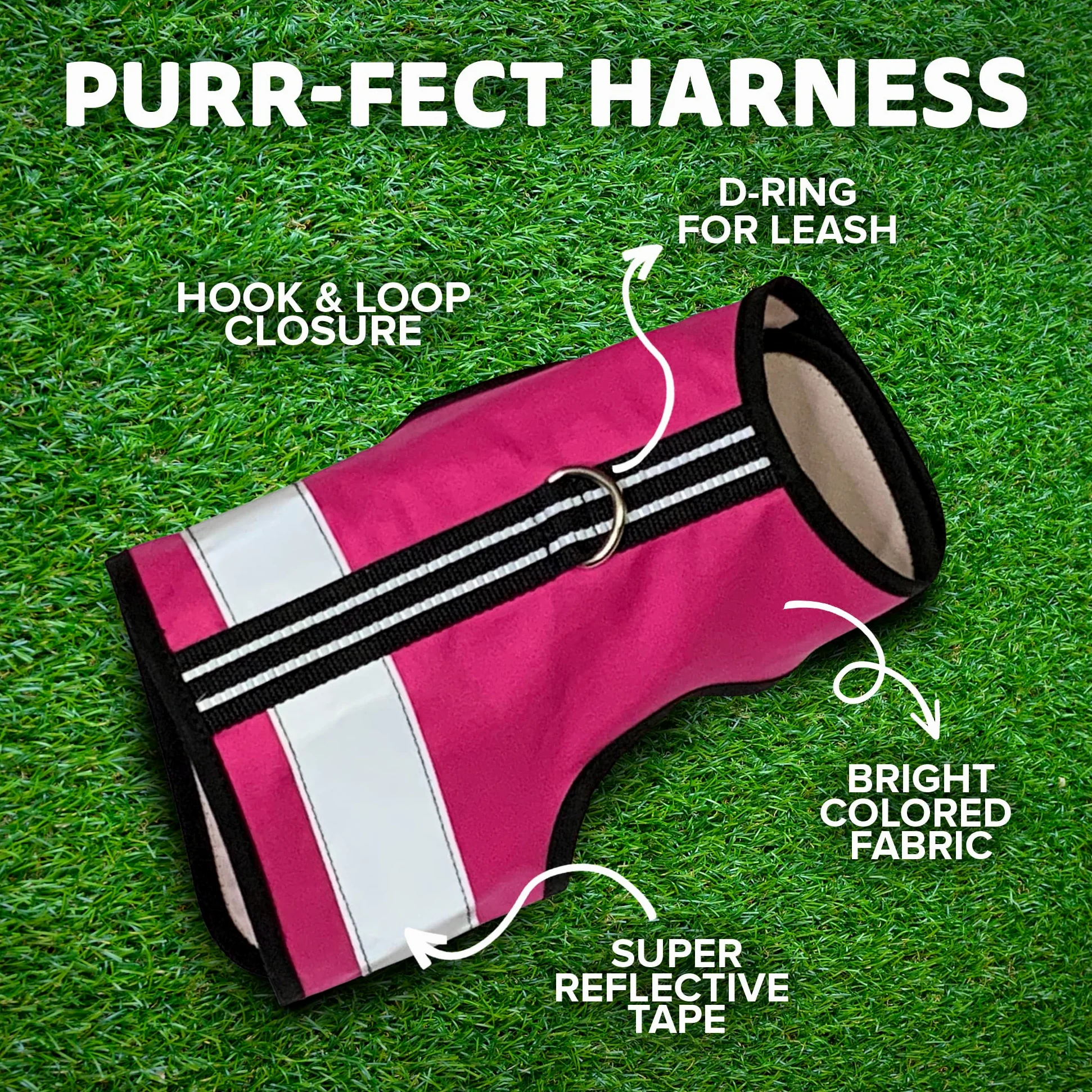 Kitty Holster Harnais réfléchissant pour chat, gilet haute visibilité de jour et de nuit pour la promenade et les voyages, coton respirant et lavable, M à L, rose (Flamingo Pink)
