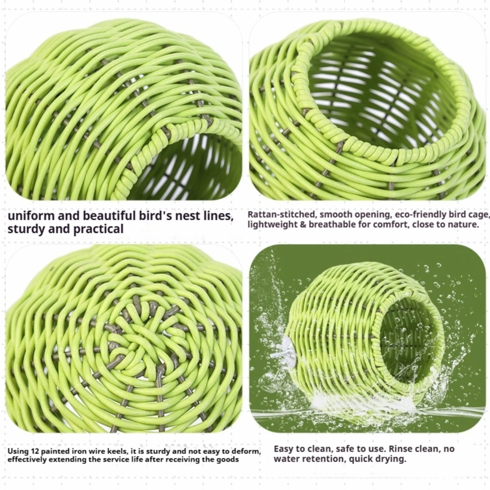 Nid d'Oiseau en Rotin Synthétique Fait à la Main Respirant et Lavable pour Cage Volière Jardin Canaris Perruches Perroquets