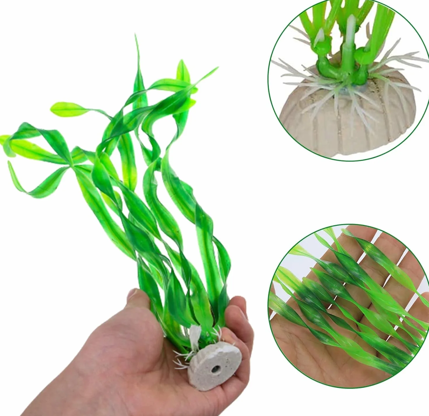 Lot de 5 Plantes Aquarium Artificielles, Base en Céramique, Décoration Poisson pour Aquarium Eau Douce et Eau de Mer