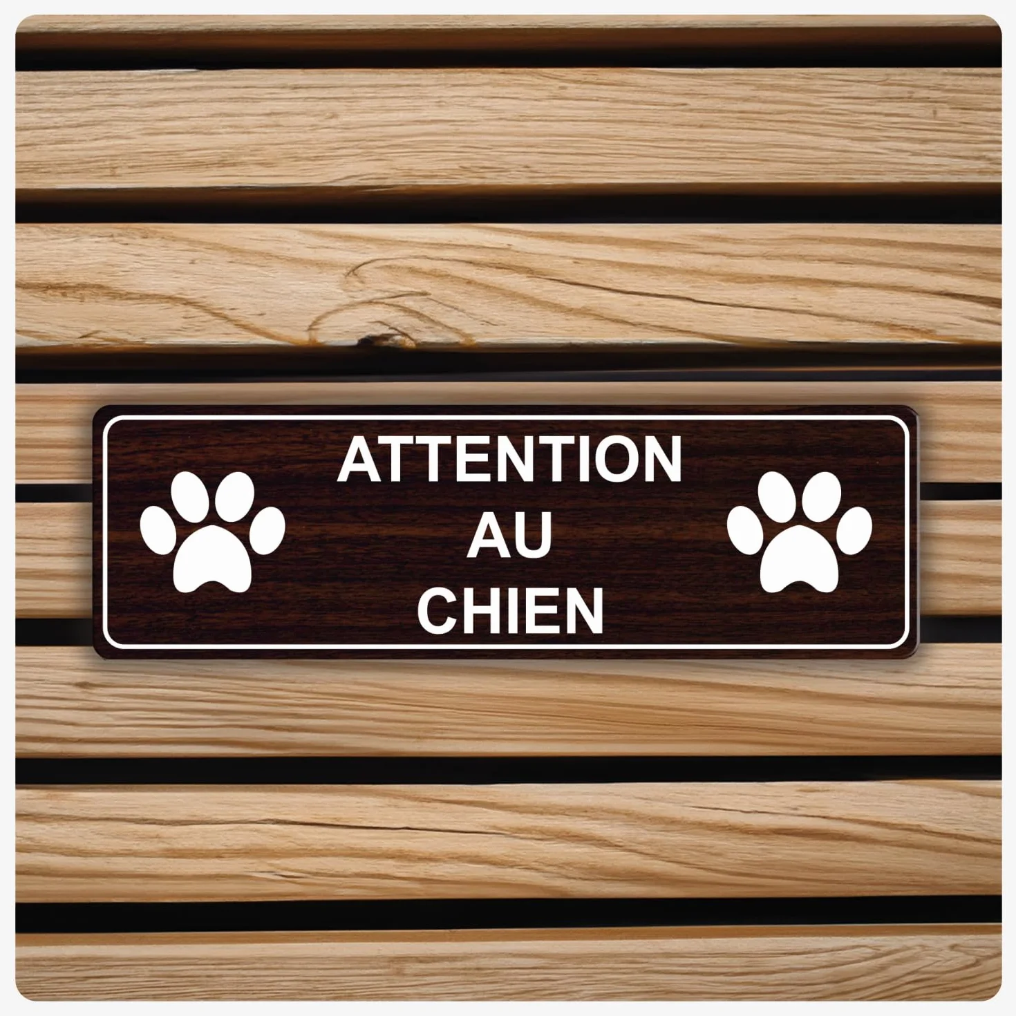 Plaque gravée personnalisée autocollante ATTENTION AU CHIEN Alu Brossée 13x4 cm