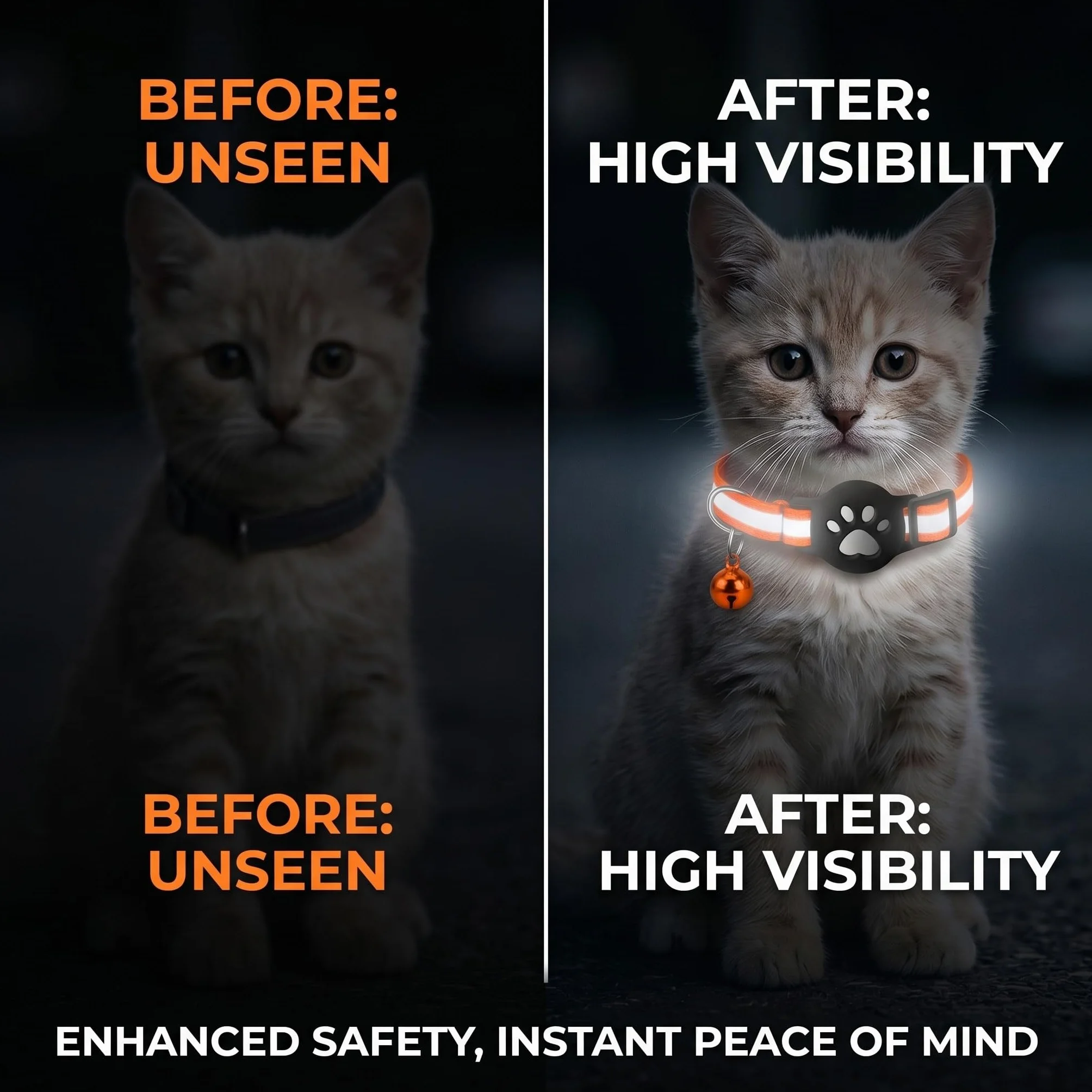 Collier Chat Support Airtag GPS Réfléchissant Extensible Orange Silicone Anti étranglement Chats Chiots