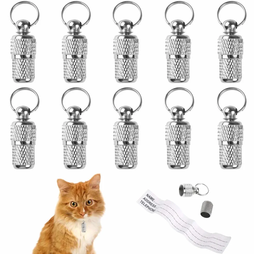 ManLee Tube d'étiquette Anti-Perdue Pendentif Chat Chien Porte Adresse ID Tag pour Collier