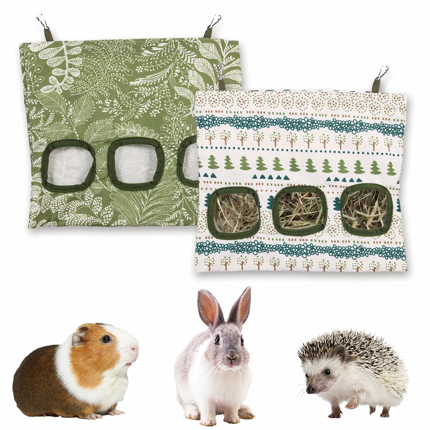 Sac à foin pour lapins 2 mangeoires à foin 3 trous suspendre 33x27.9 cm lavable chinchillas hamsters petits animaux