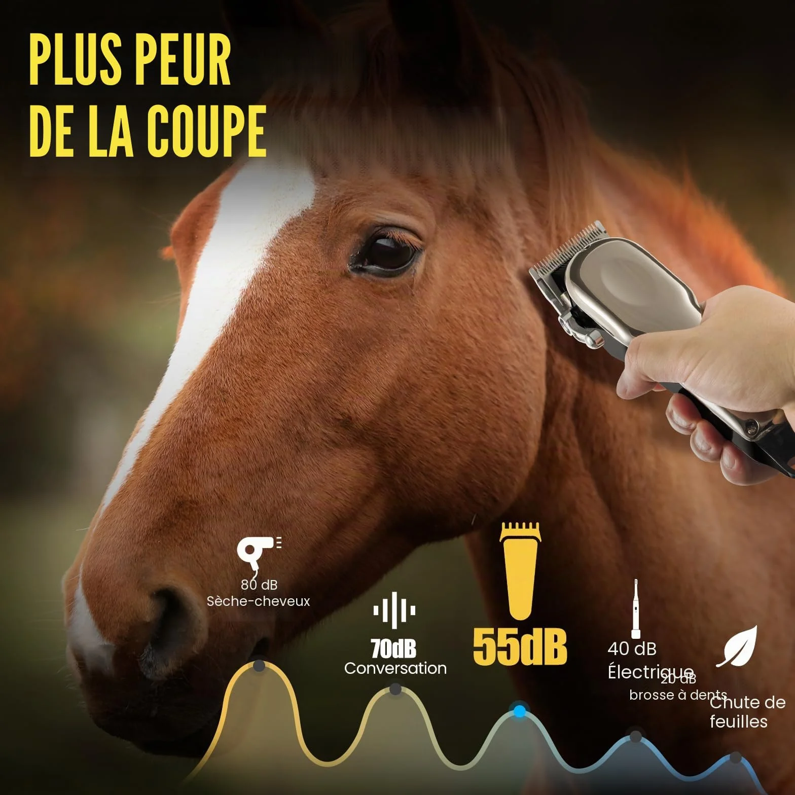 Tondeuse Sans Fil Professionnelle pour Chevaux - Électrique Rechargeable Toilettage Silencieuse - Tondeuse Animaux Poil Long - 4 Guides Inclus