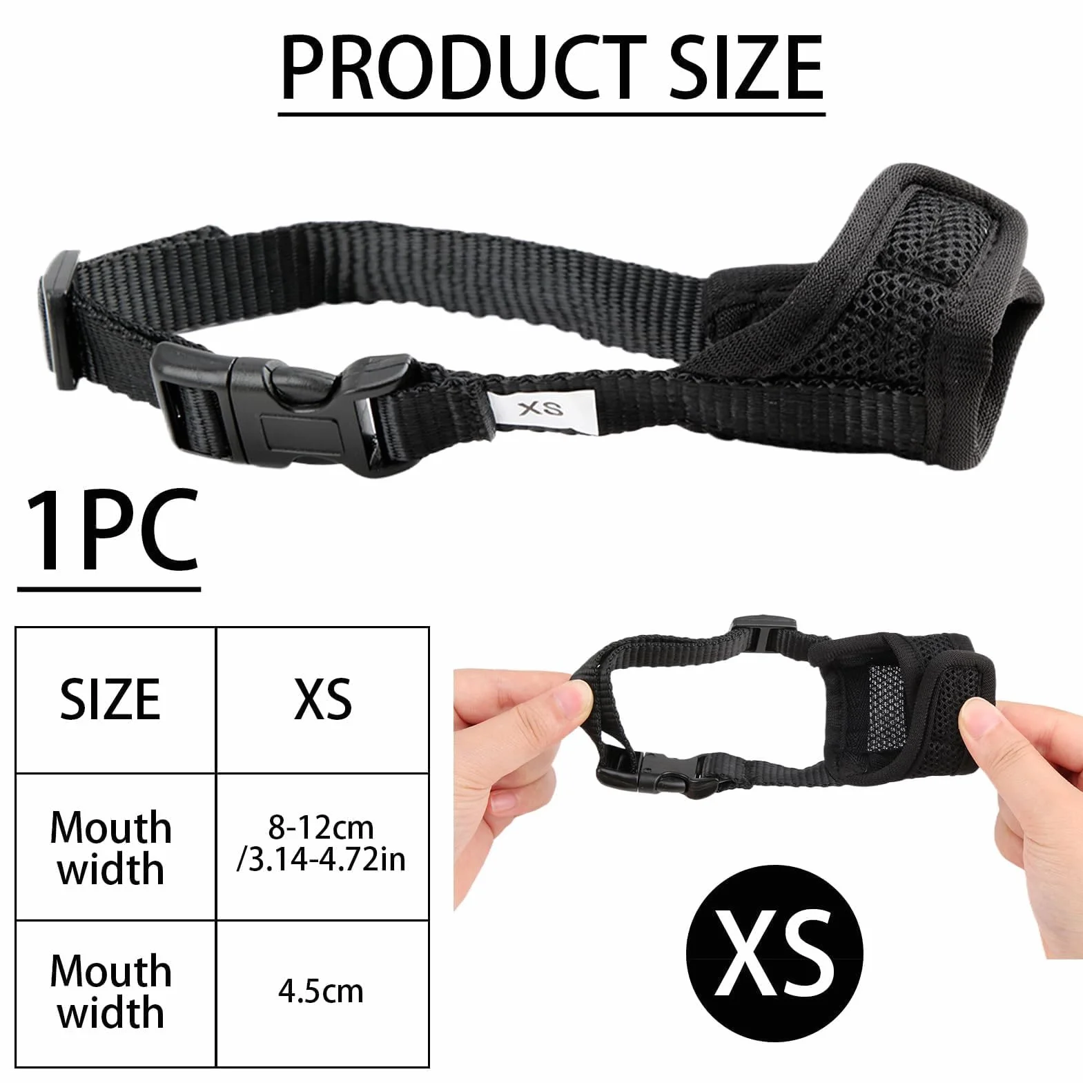 Museliere pour Chiens, Muselière en Nylon Réglable Doux et Respirant, Museliere Anti Aboiement Anti-Morsure Anti-Mastication, Museliere pour Chiens Petit, Moyens Chiens (XS,Noir)