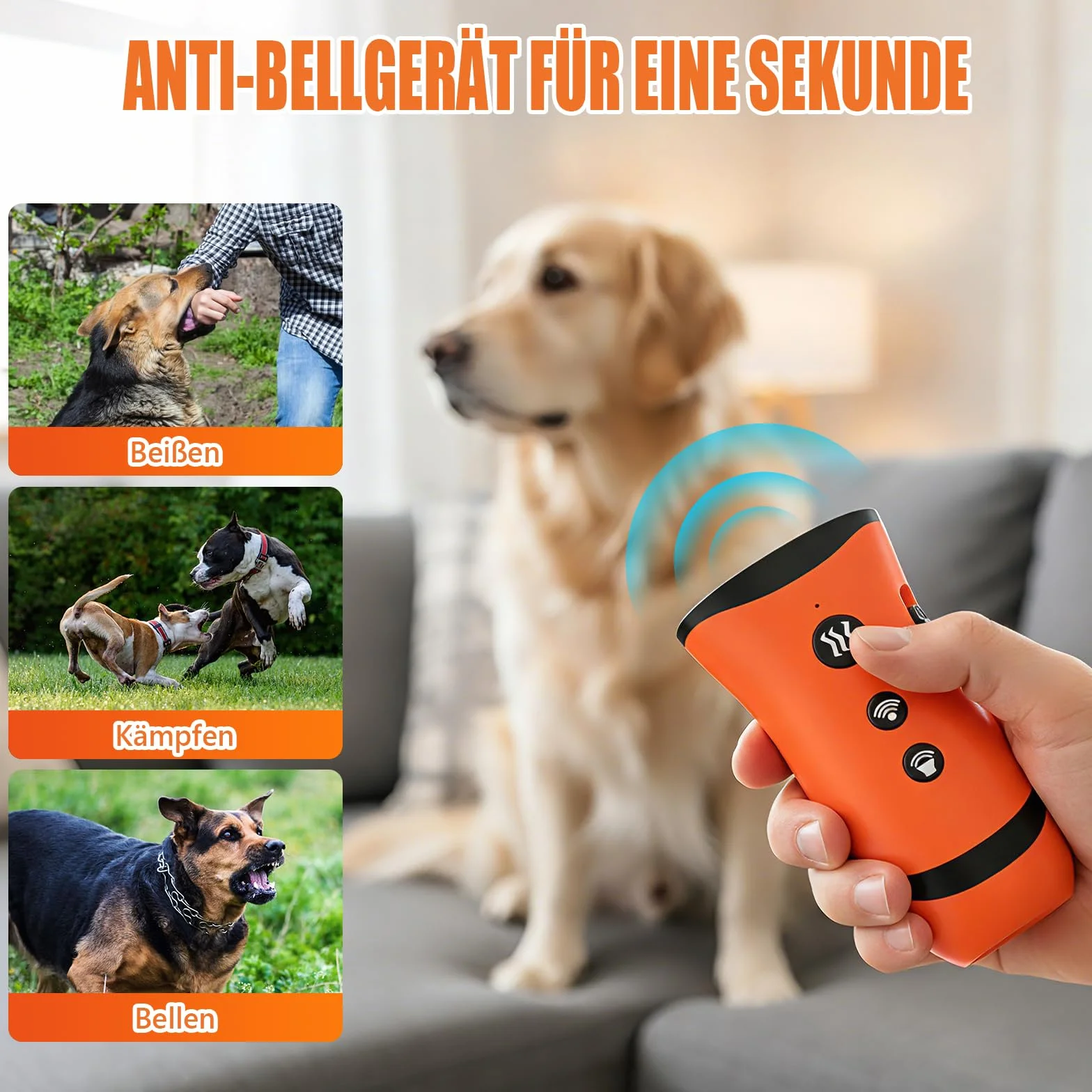 Dispositif Anti-aboiement Ultrason Puissant pour Chien, 3 Modes, Portée 15 m, Intérieur Extérieur