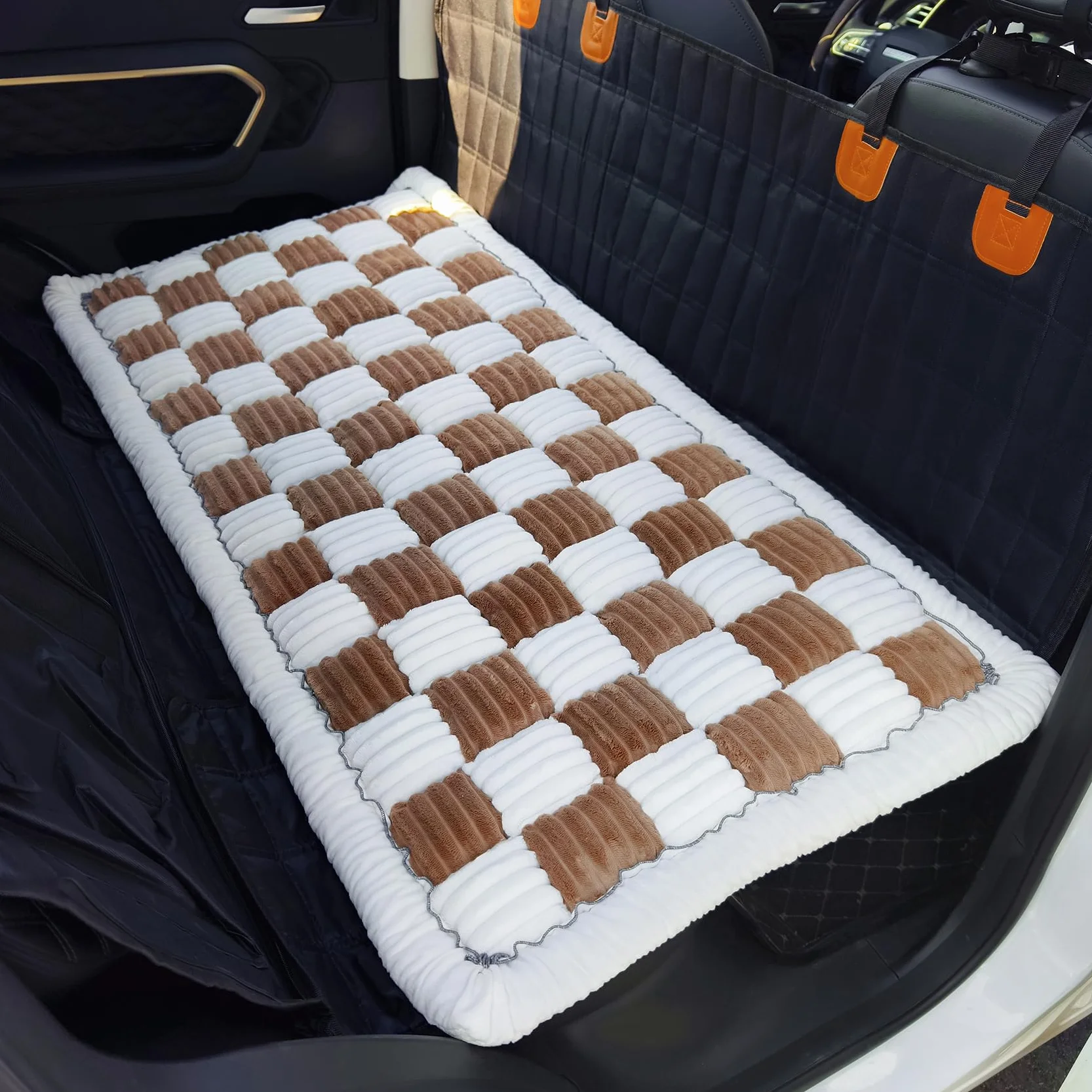 Backseat Tapis de lit pour animal de compagnie - Lit à carreaux pour siège arrière de voiture - Housse de siège de luxe pour chien - Tapis de voyage antidérapant pour animal domestique