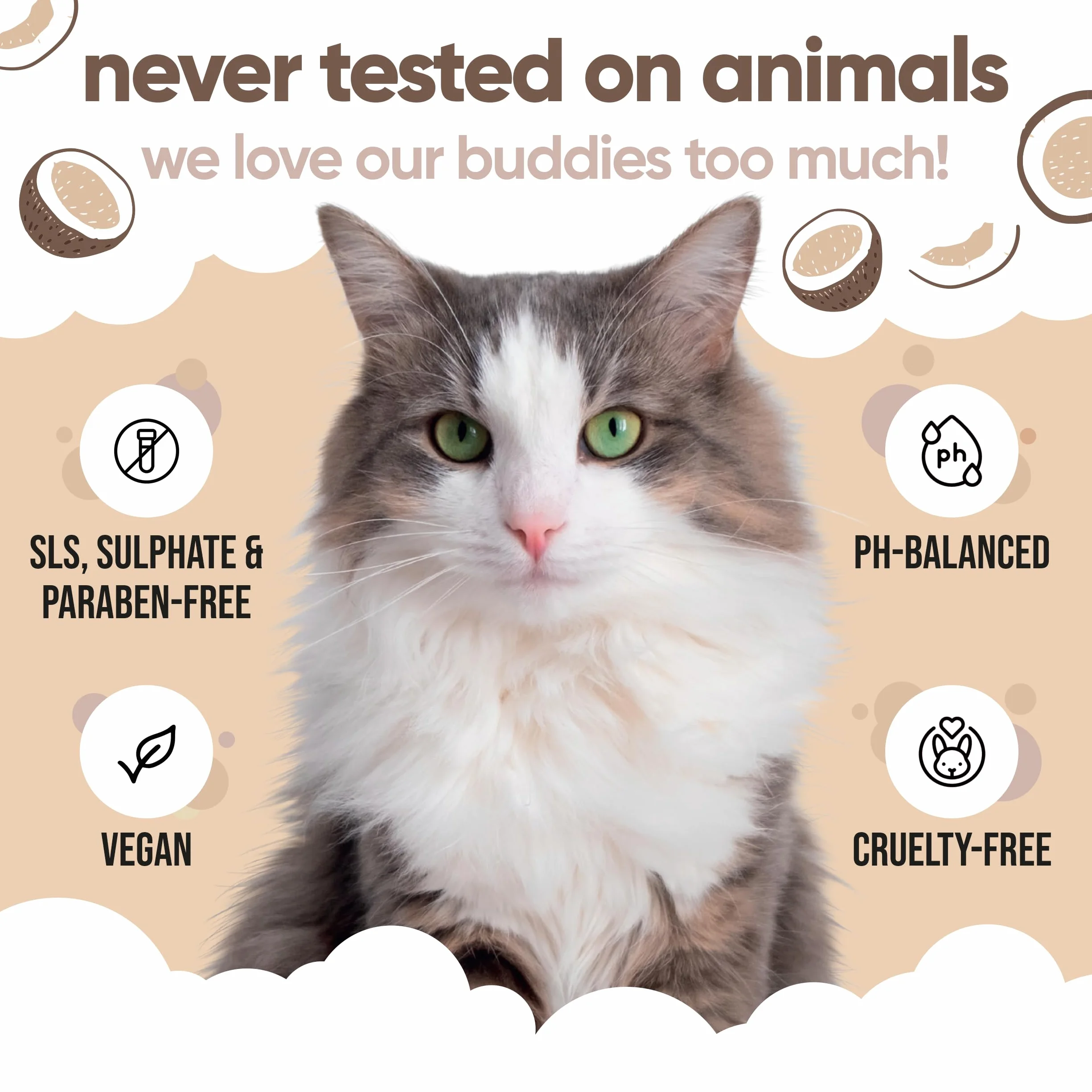 Buddycare Coconut Cat Après-shampoing pour Chat 500 ml pH équilibré sans sulfate sans paraben