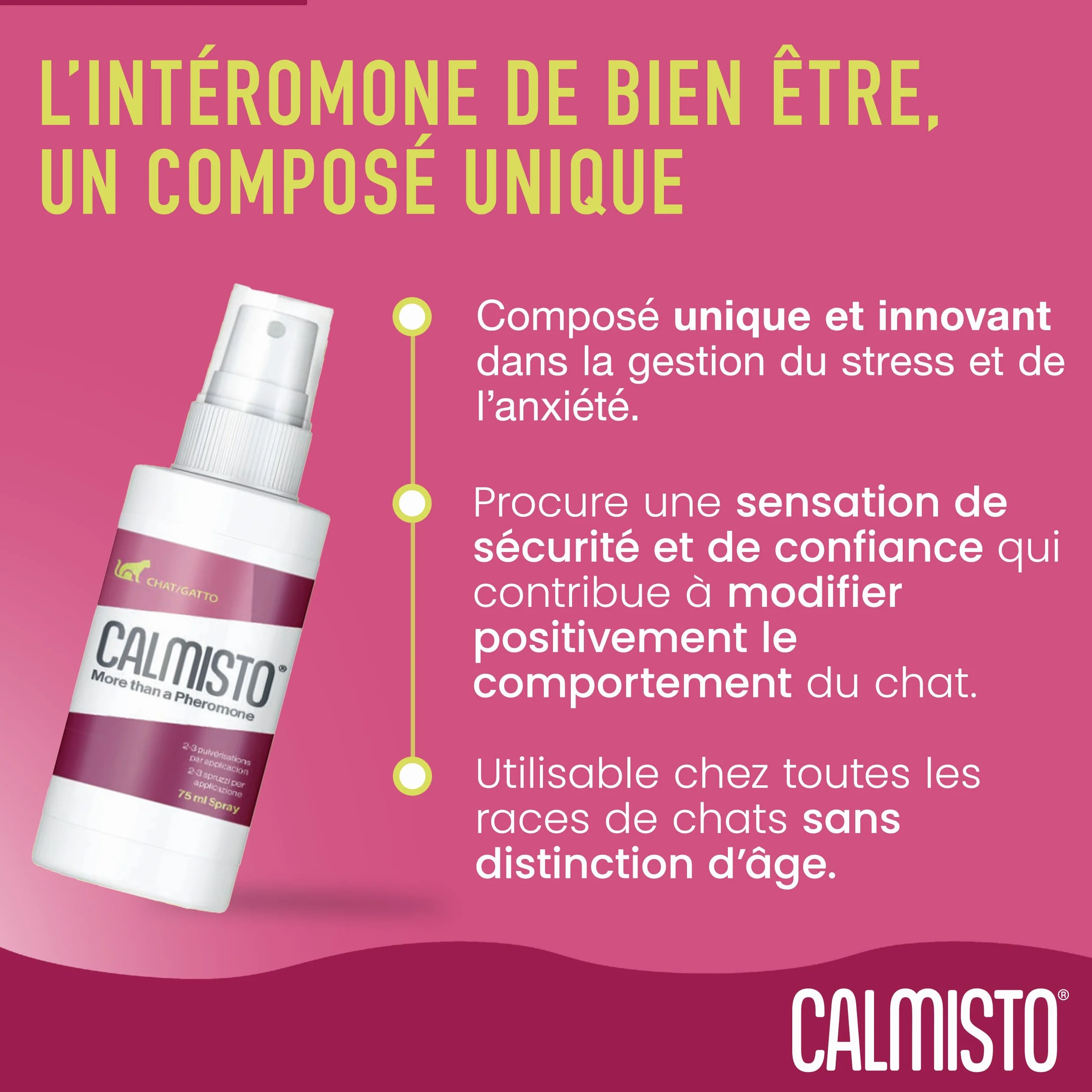 Spray Calmisto Anti-Stress pour Chat 75 ML à Base d'intéromone et de Lavande