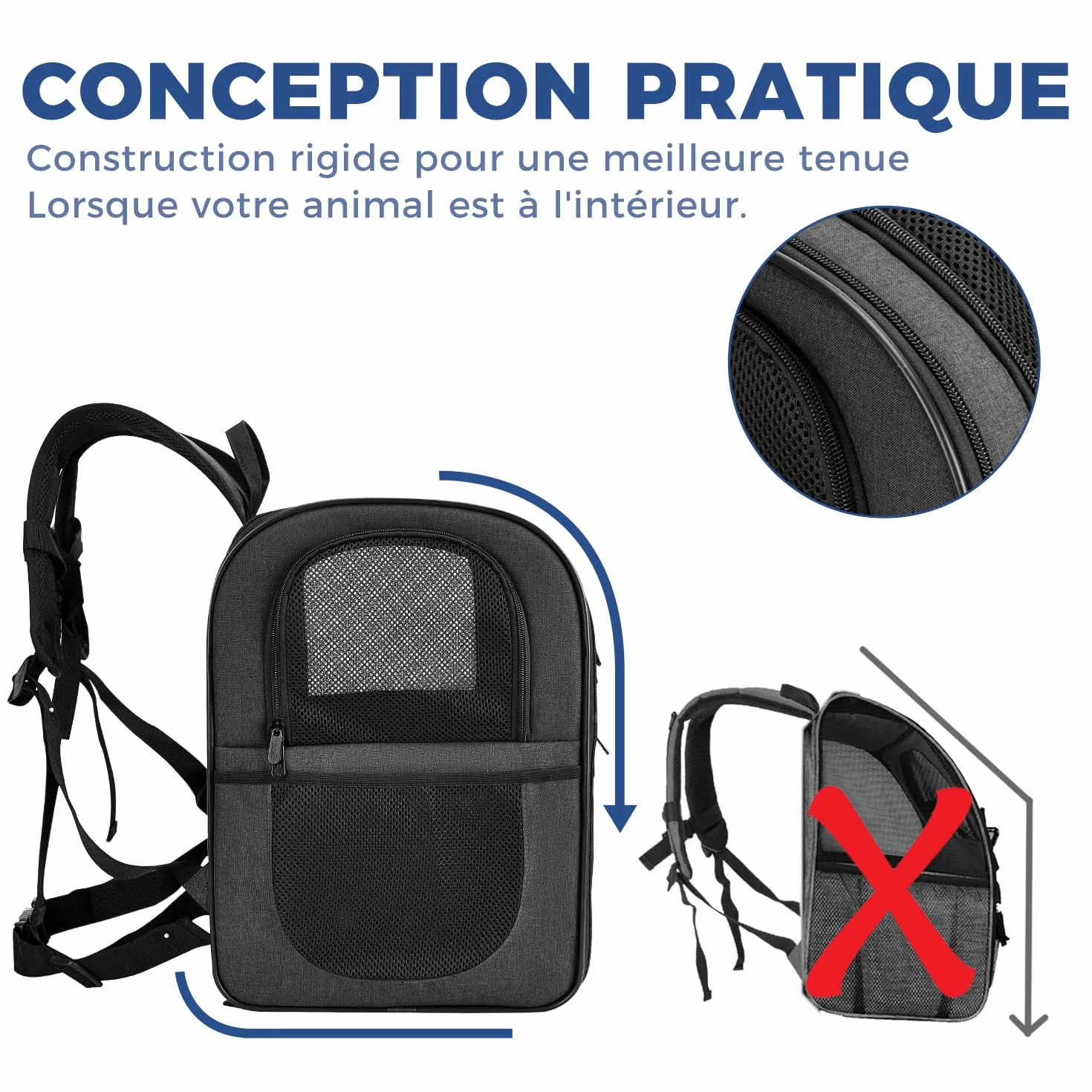 Apollo Walker Sac Transport Chat Chien pour Petits 5-12 kg 32L*30B*42H Sac à Dos en Maille Respirante pour Animaux de Compagnie Noir