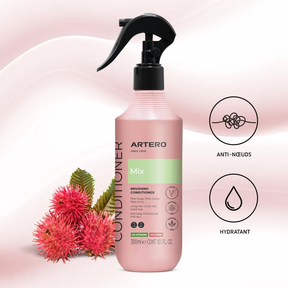 Artero Mix Conditioner sans rinçage pour Chiens et Chats – Démêlant, hydratant et lustrant – Spray Anti-Statique pour Poils secs ou emmêlés – Soin Professionnel du Pelage. 300 ML